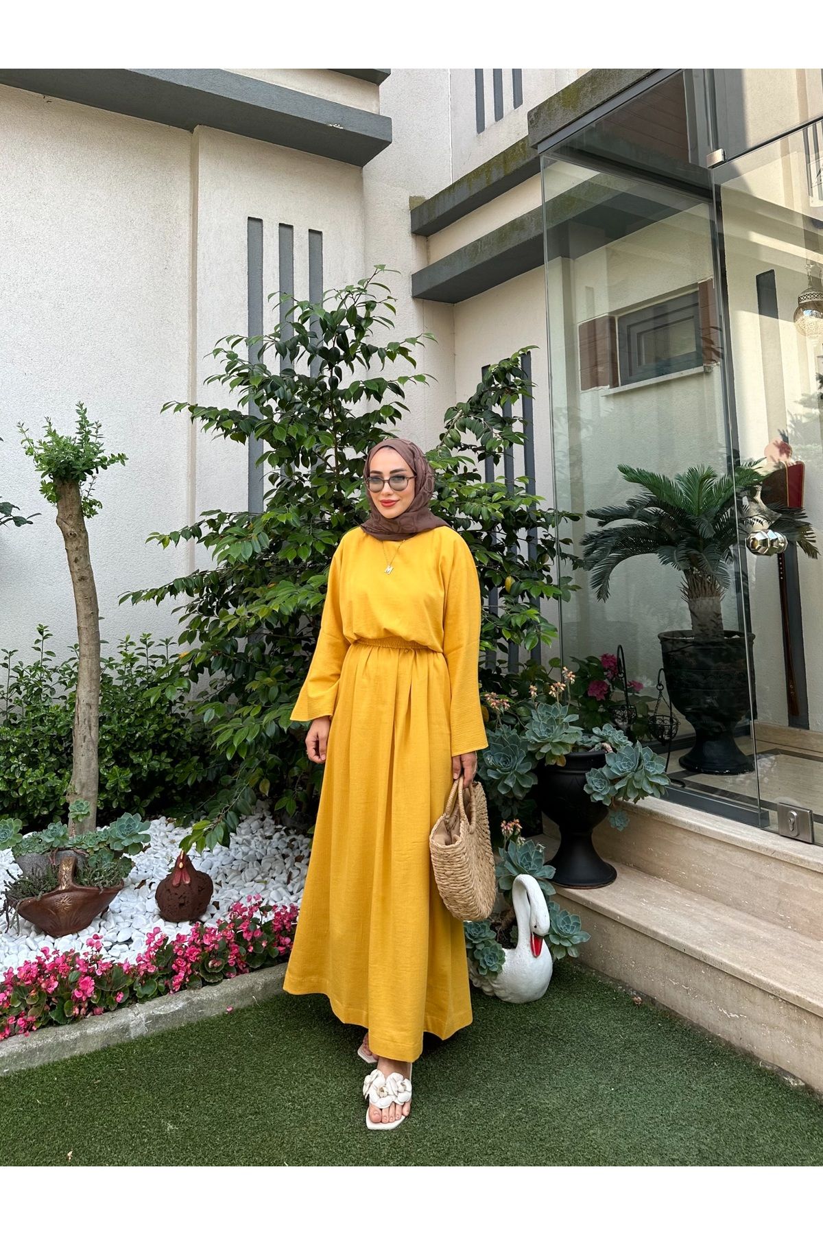 Moda Lippa Organik Şile Bezi Sarı Etekli Takım