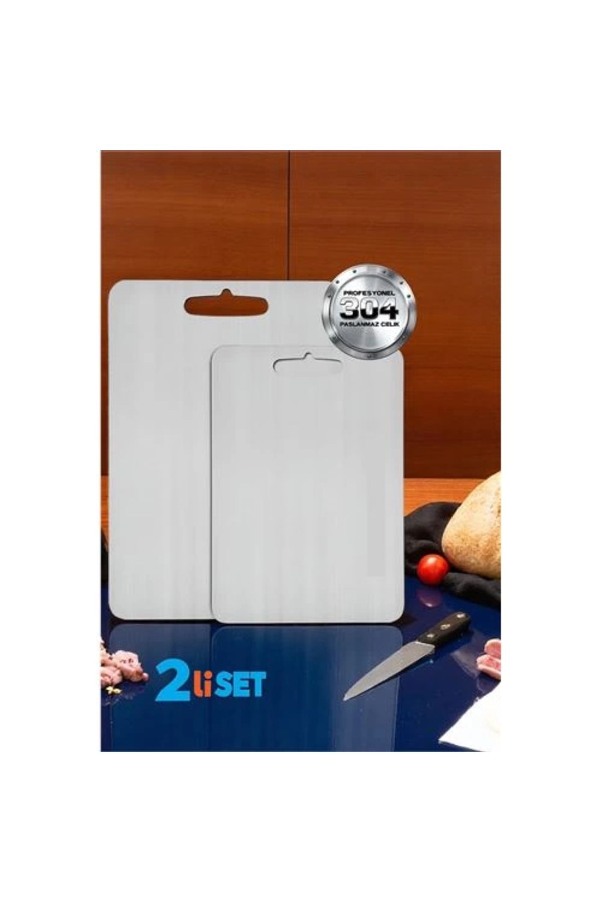No8 Home Kesim Tahtası - Profesyonel 304 Paslanmaz Çelik Doğrama Tahtası 2 Lİ SET