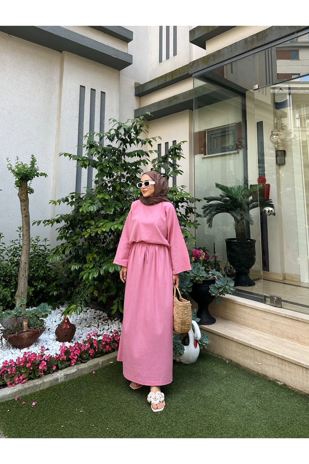 Moda Lippa Organik Şile Bezi Gül Kurusu Etekli Takım