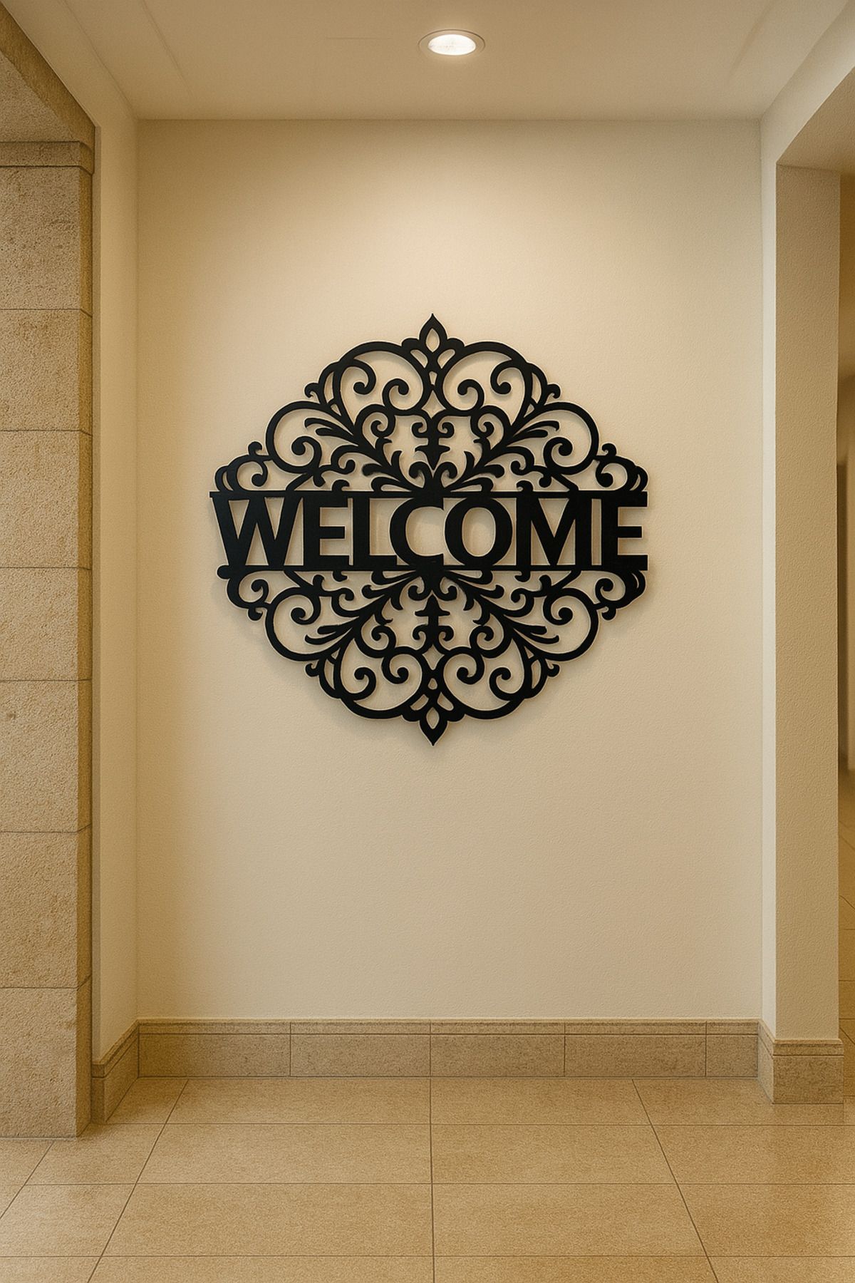 LUNOART Welcome Yazılı Desenli Metal Tablo | Giriş İçin Karşılama Duvar Dekoru