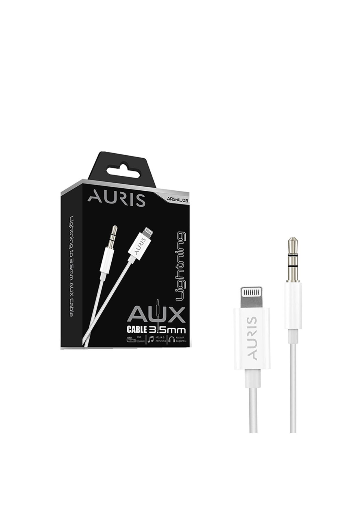 Auris AU08 Lightning Aux Kablosu 100cm Stereo Ses 3,5mm Jack