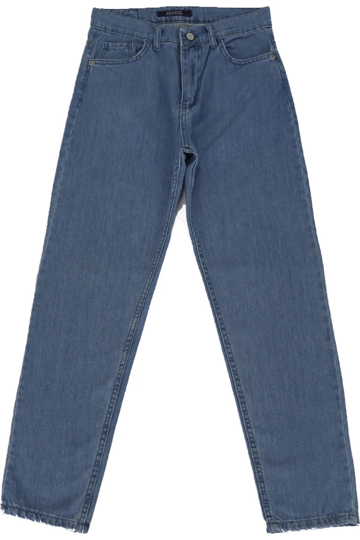 HACKER DENIM DMC TEKSTİL Kadın Buz Mavisi Yüksek Bel Rahat Kesim Boru Paça Boyfriend Jean Pantolon