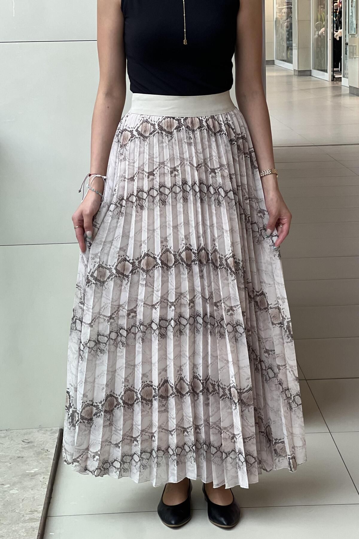 sentez giyim-Synthesis Patterned Pleated Skirt 3