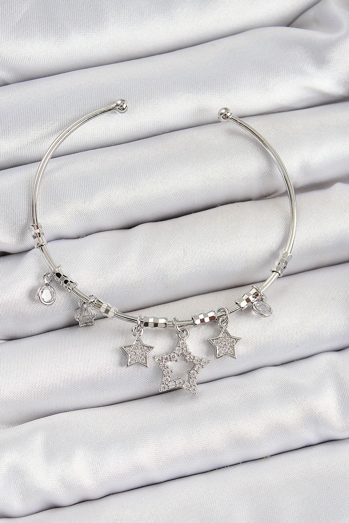 GLIMMERY Pirinç Zirkon Taşlı Yıldız Model Gümüş Renk Charm Bileklik