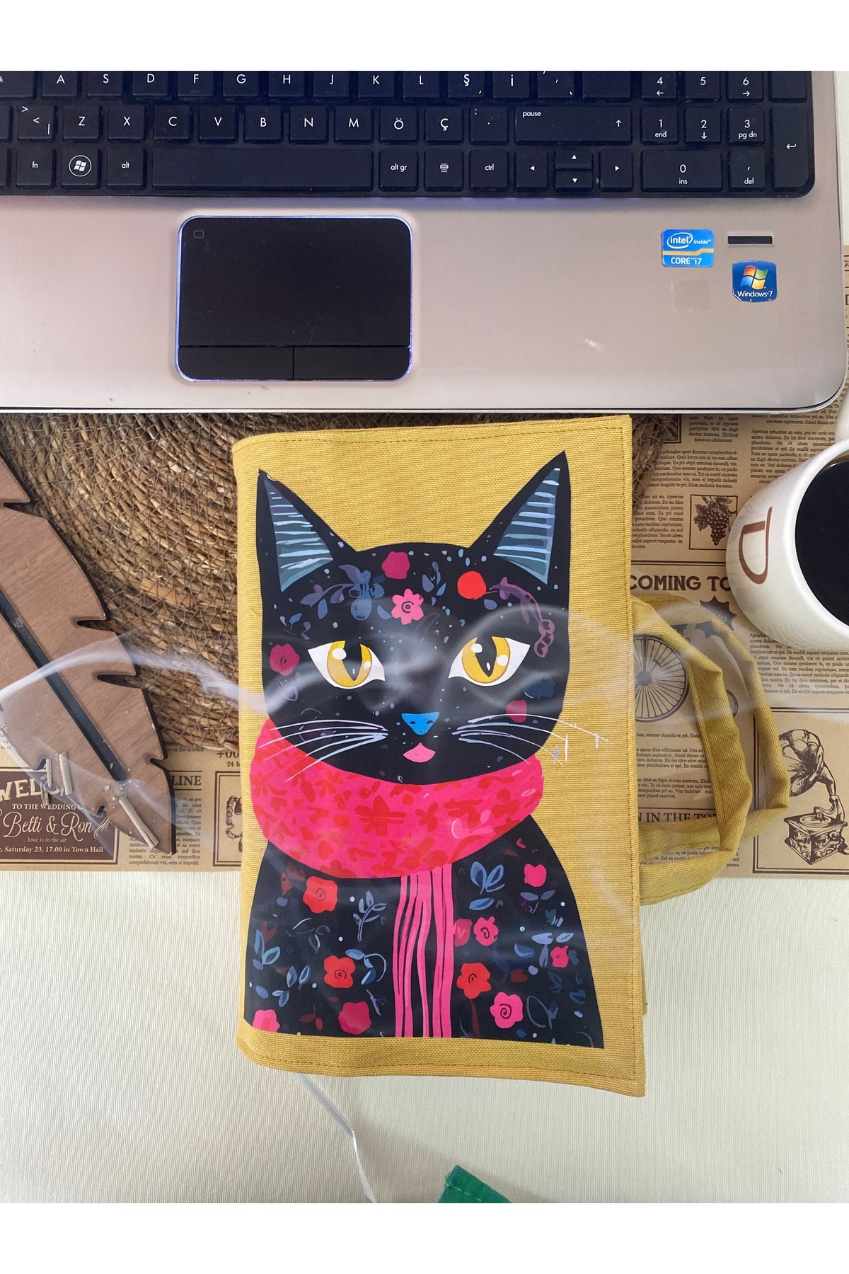 DUTTDİKİM Kulplu Minimalist Kedi Baskılı Kitap Çantası – 17x24 cm | Su İtici Kumaş | Duttdikim