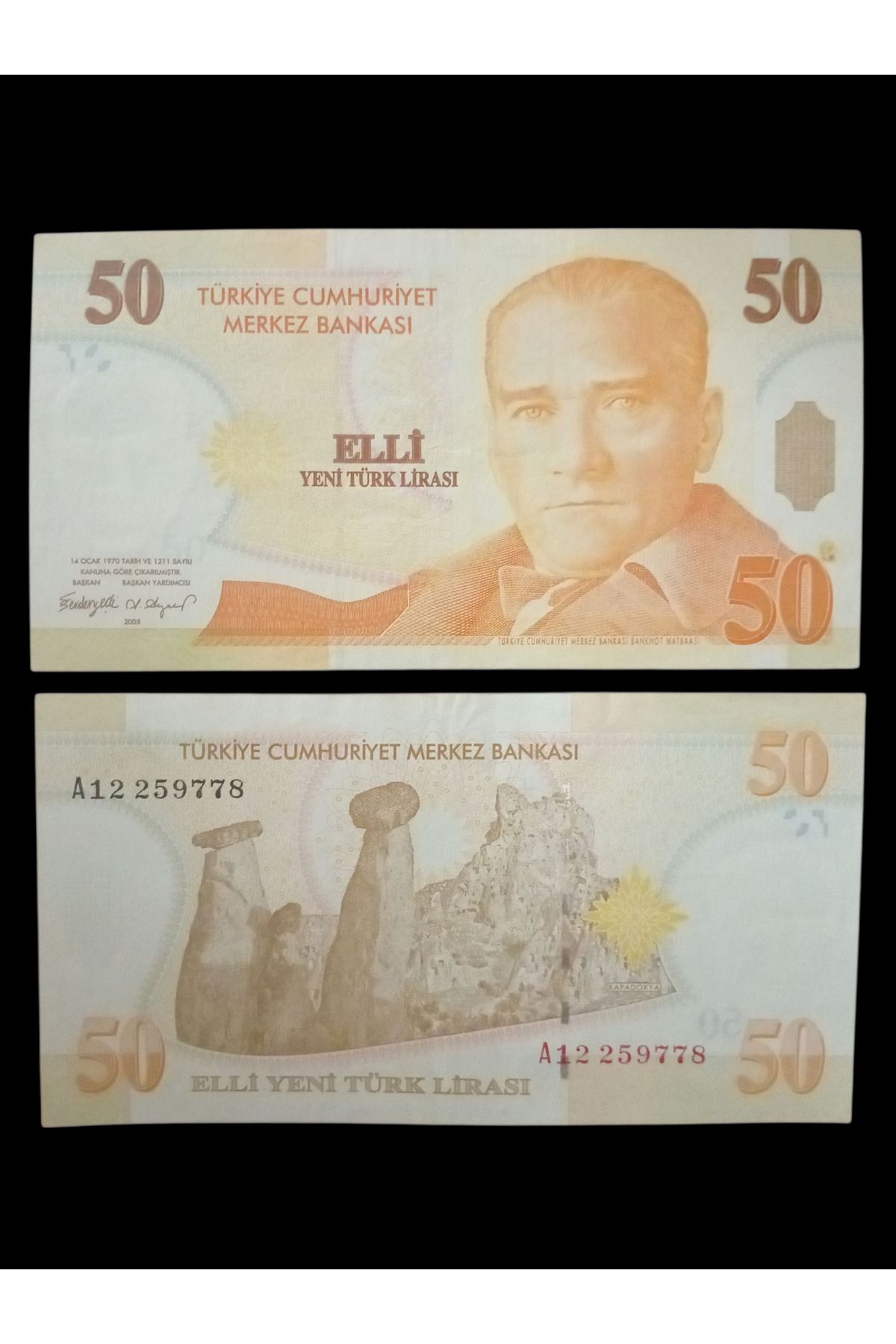 Yediotuz 8. Emisyon 50 YTL (Yeni Türk Lirası) A 12 Koleksiyon Kağıt Para. Antika Darpane Hobi Hediye Para.
