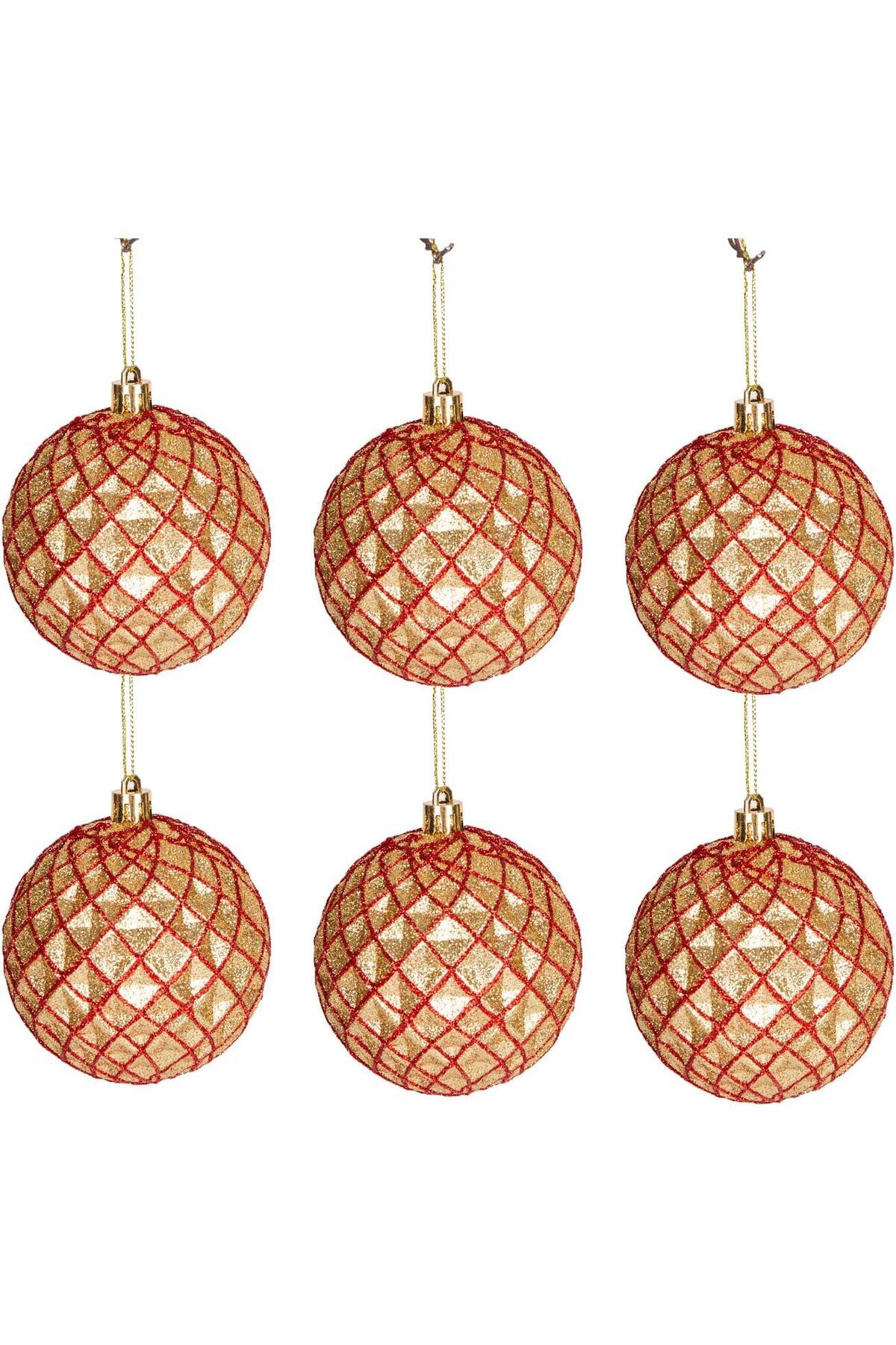 Mena Rise TuonShop Yılbaşı Ağaç Ağaç Süsü Yılbaşı Topu 6'lı Paket Gold-Kırmızı 8 Cm. 1122991
