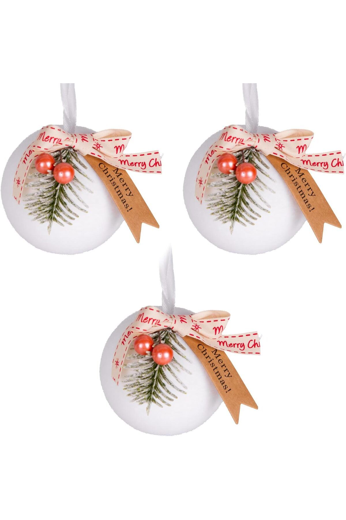 Mena Rise Yılbaşı Topu Yılbaşı Dekorlu 3'lü Set Beyaz 8 Cm. 1064272
