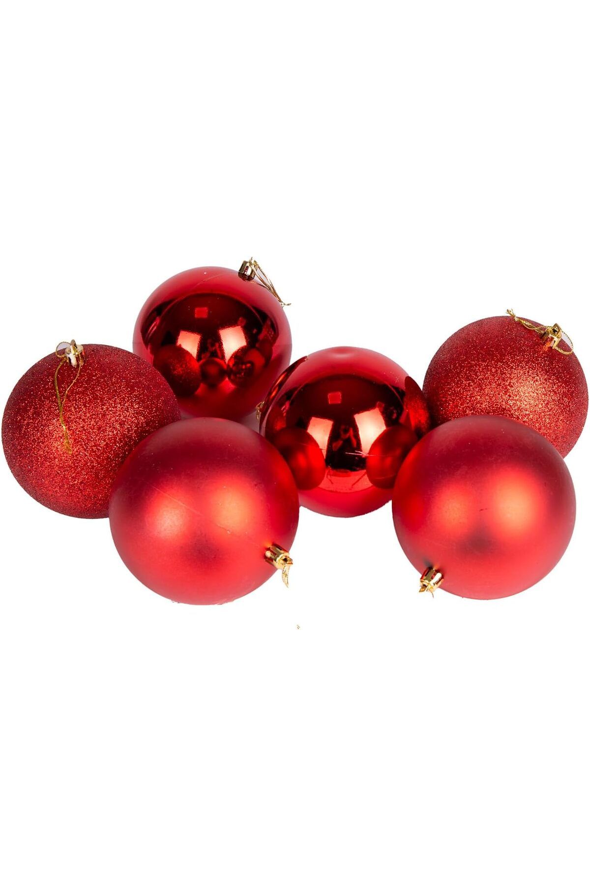 Mena Rise TuonShop Yılbaşı Topu Simli Mat Parlak 6'lı Set Kırmızı 10 Cm. 1122991