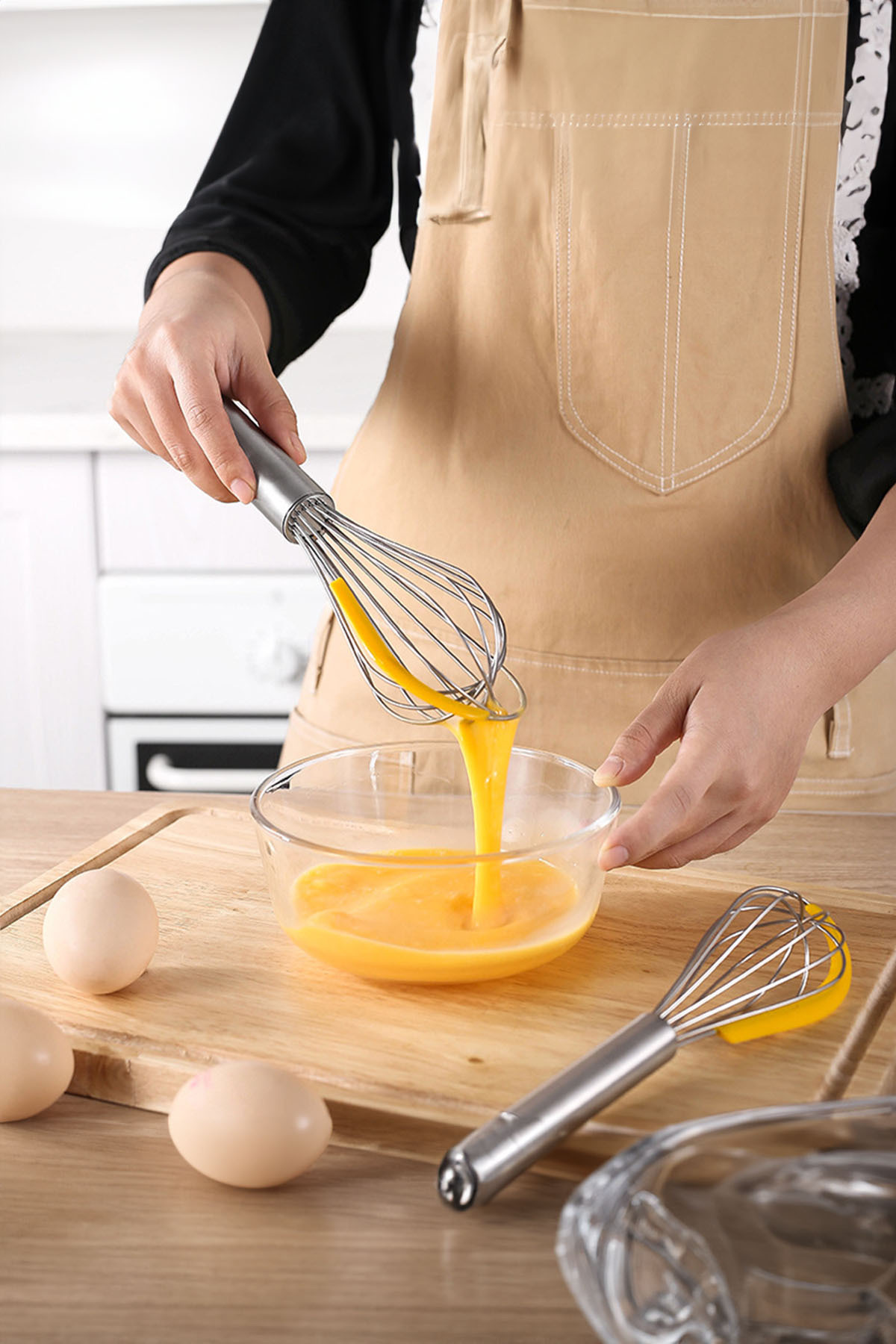 Vadi Silikon Sıyırıcılı Paslanmaz Çelik Tel Çırpıcı Yumurtalık Sos Krema Karıştırıcı 30 cm