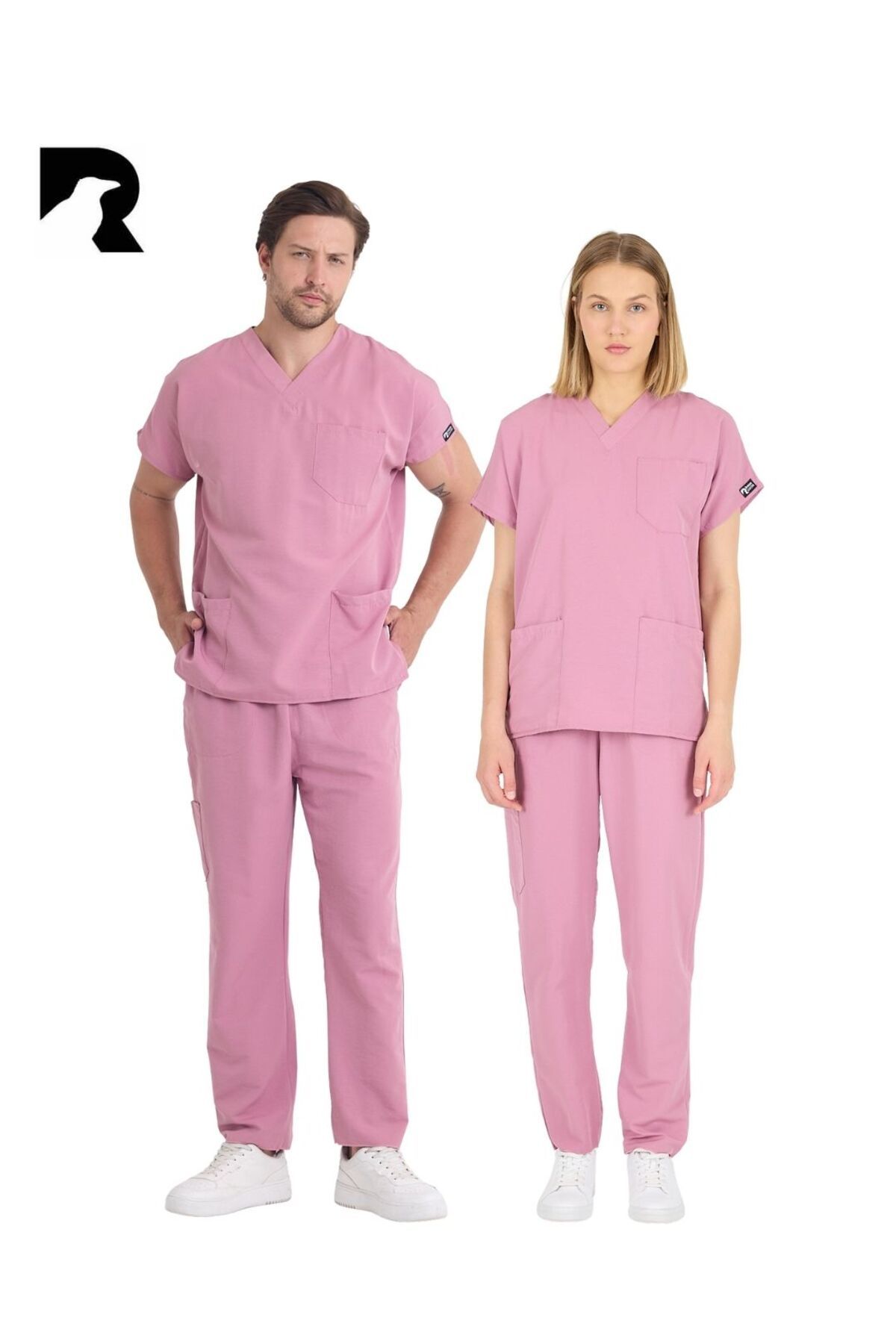 KARGA ÜNİFORMA Gül Kurusu Terry Cotton Unisex Medikal Hemşire Ve Doktor Üniforması Scrubs Cerrahi Giyim Takım