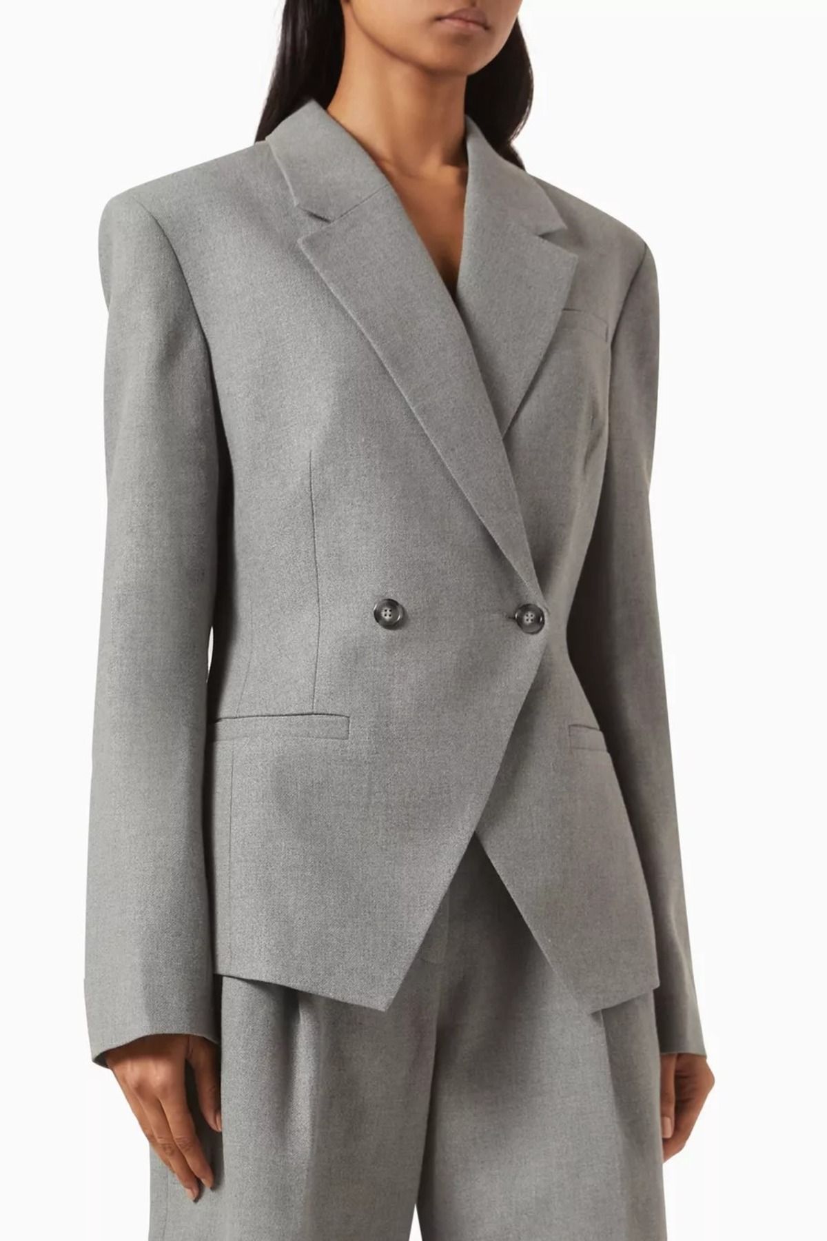 12storeez Linen-blend Suit Blazer, Koyu Gri, Bel Oturtmalı ve Şık Ceket