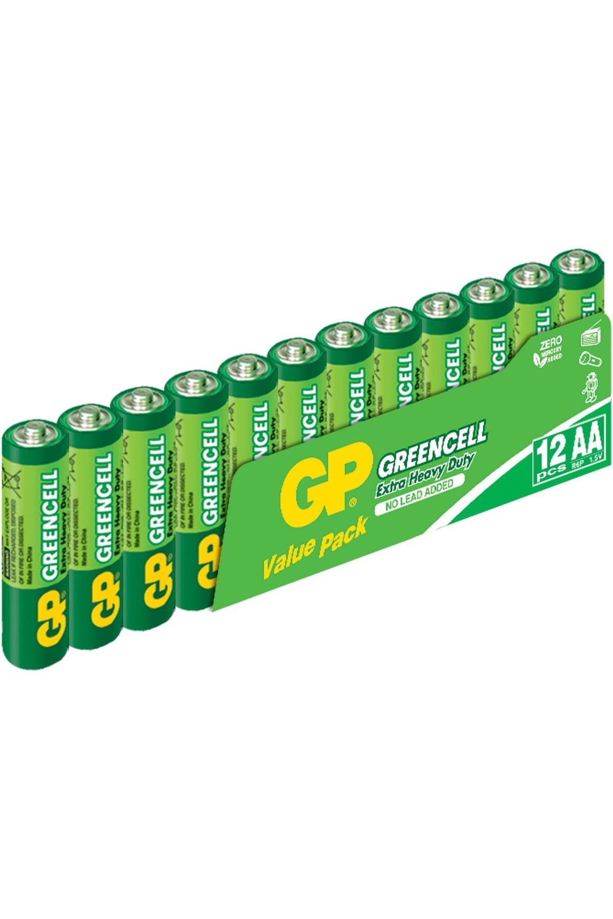 Mena Rise TuonShop Batteries 15G Greencell R6P/1215/AA Kalem Pil, 1.5 Volt, 12'li Paket, Yeşil/Sarı/Beyaz 1