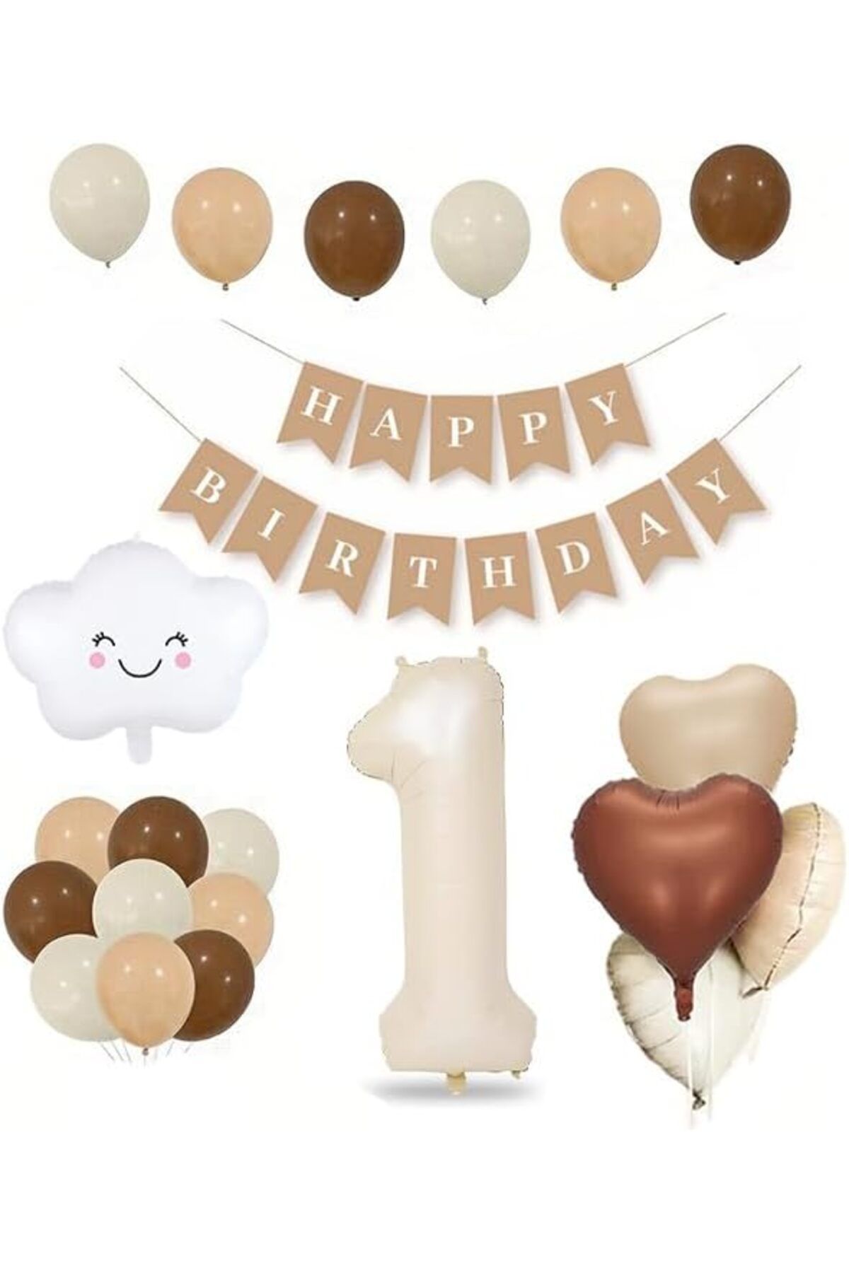 Mena Rise TuonShop Yaş Retro Kalp Doğum Günü Seti; Krem Rakam Folyo, Banner, Kalp Folyo ve Lateks Balon 1