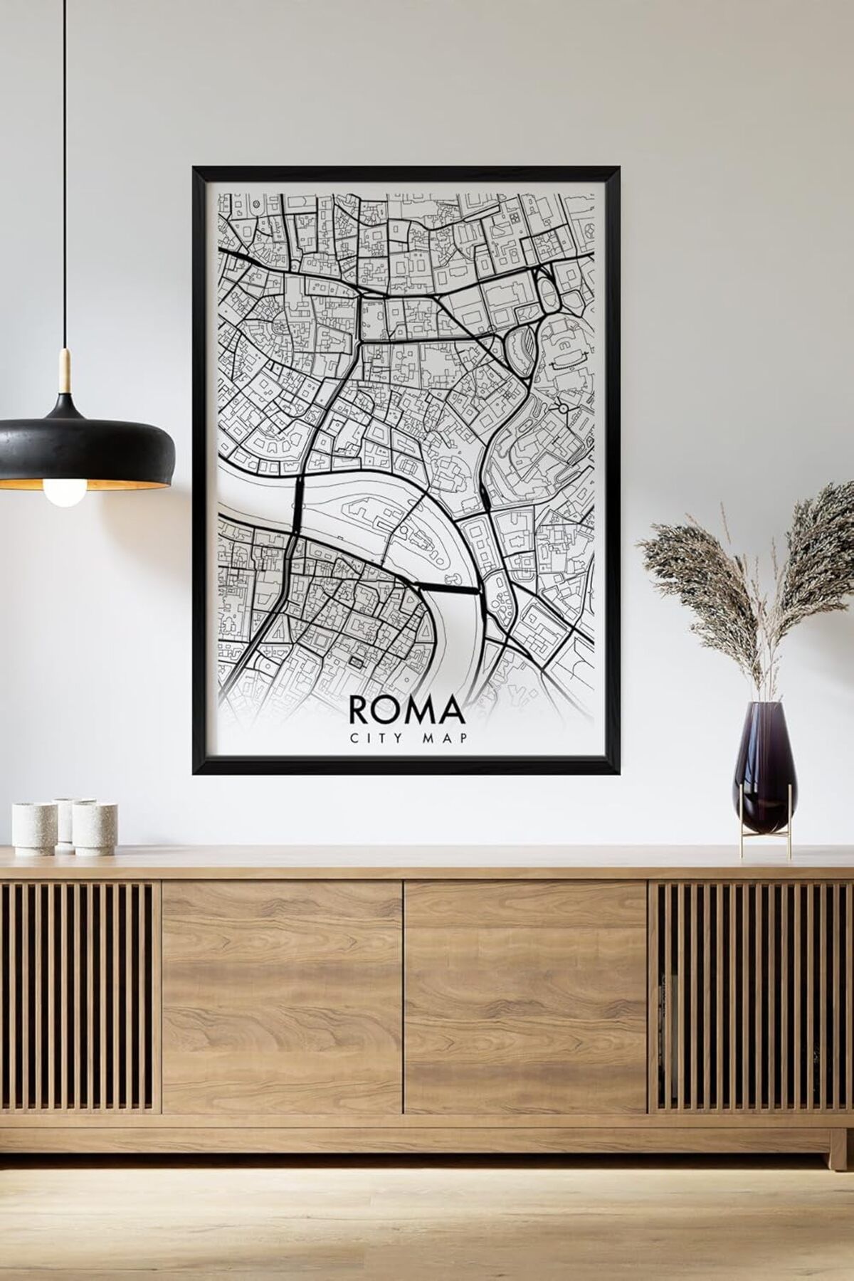 Mena Rise Tek Parça Siyah Çerçeve Görünümlü "Roma Beyaz" Harita Mdf Tablo 1064272