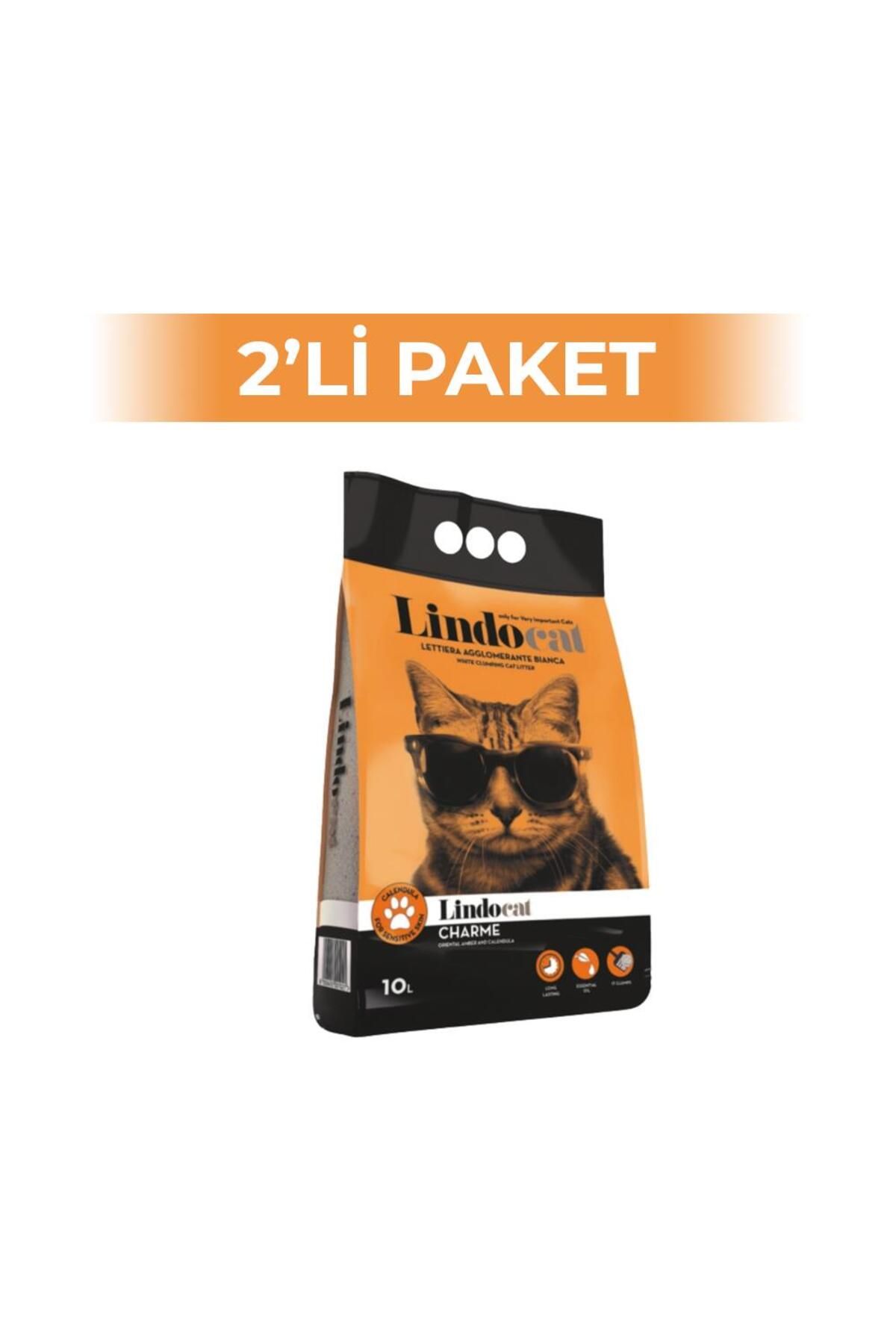 Lindo Cat Lindocat Charme Kadife Çiçeği ve Amber Kokulu Topaklanan Kalın Taneli Bentonit Kedi Kumu 10 lt 2 Ade