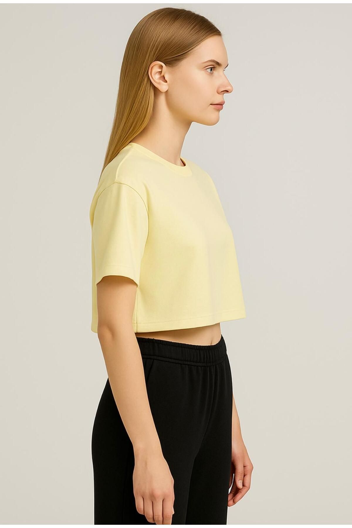 AXXEL Kadın Sarı Kısa Kollu Oversize T-shirt-d814
