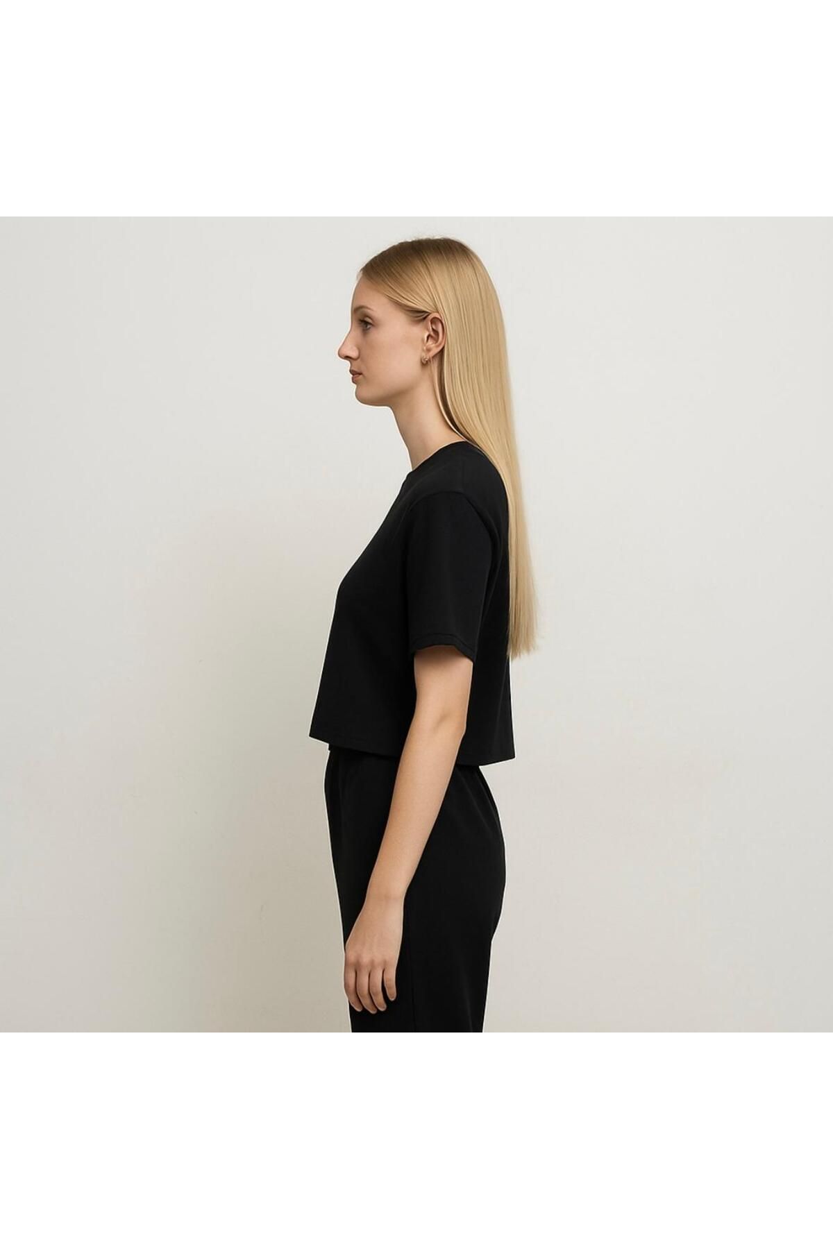 AXXEL Kadın Siyah Kısa Kollu Oversize T-shirt-d814
