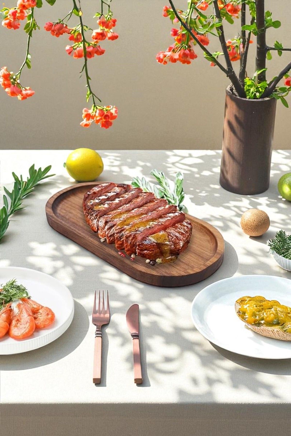 OK Wood Çok Amaçlı Ahşap Oval Sunum Tepsisi Kahve Servis Tabağı Çay Yanı Kurabiye Tabak Naturel Koyu Renk