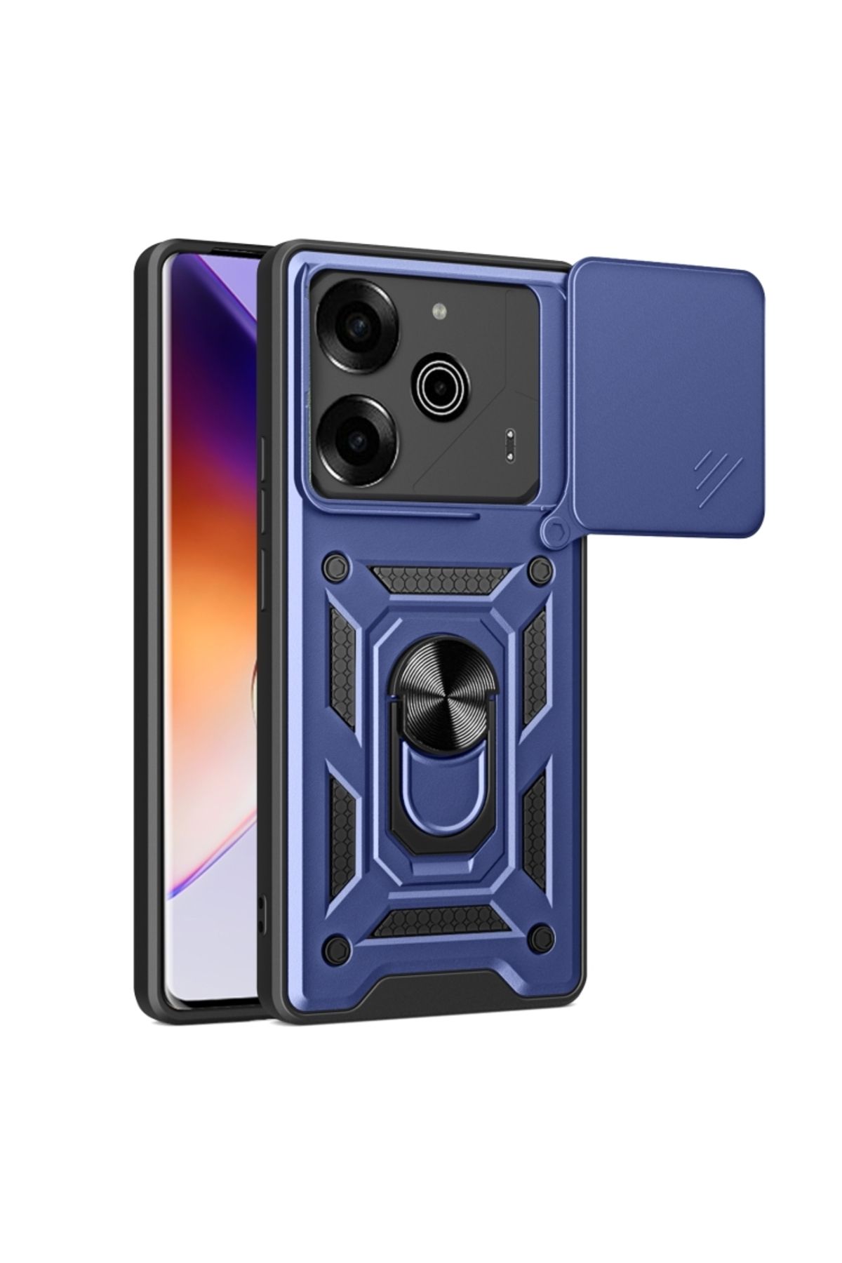 KılıfShop Tecno Pova 6 Pro Kılıf Pars Yüzüklü Standlı Darbe Korumalı Lacivert