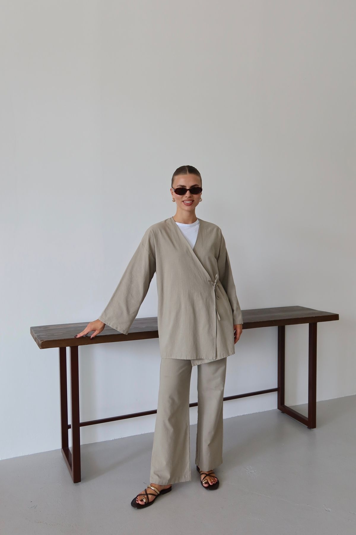 ilmek Kadın Keten Karışımlı Anvelop Kimono Takım