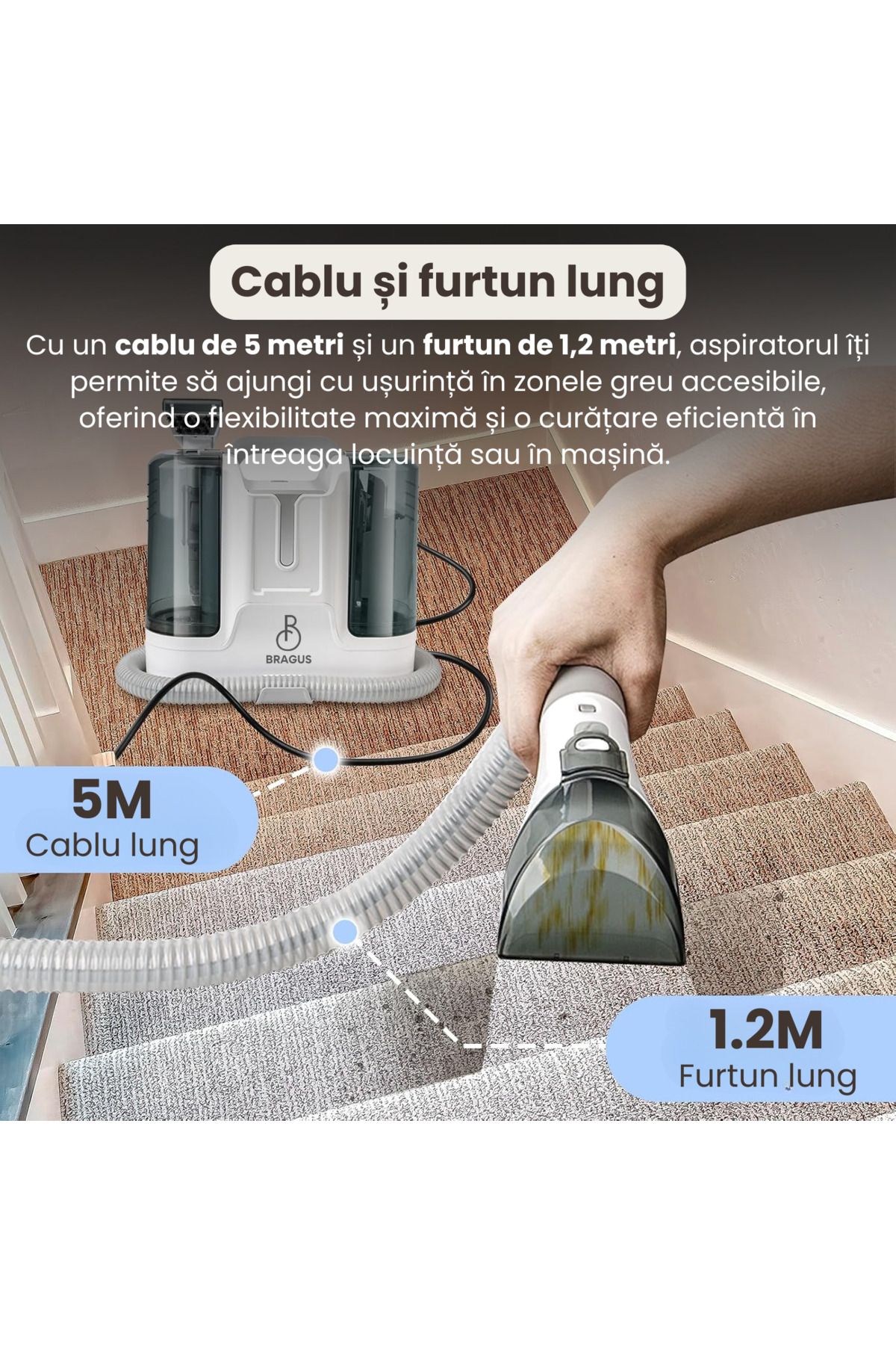 BRAGUS-Aspirator multifunctional, 12.000 Pa, injectie-extractie, rezervor apa 1.8L, 220V, 450 W, 75 dB, alb 3