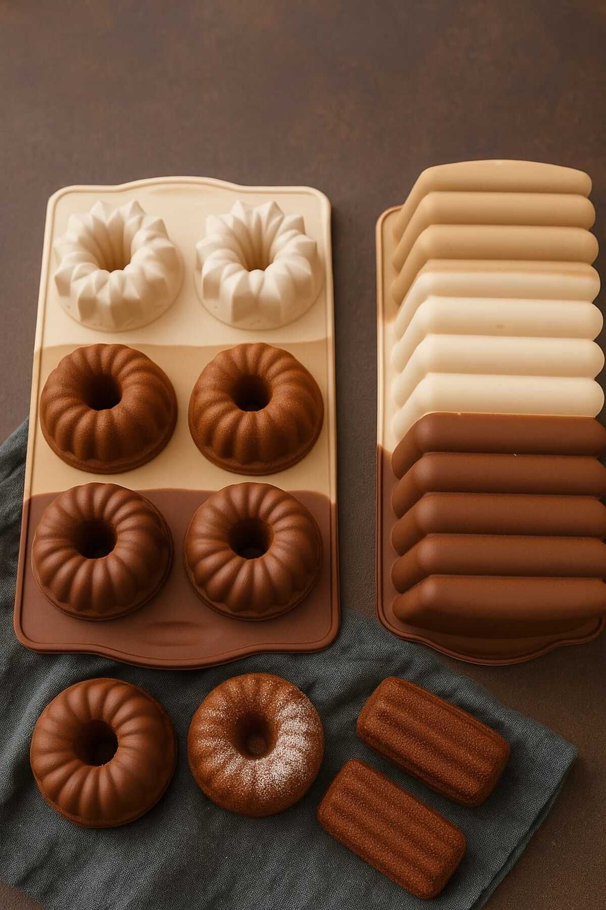 CKM silikon baton kek kalıbı ile 6lı tepsi muffin çikolata rengi kek kalıbı ve çikolata kalıbı