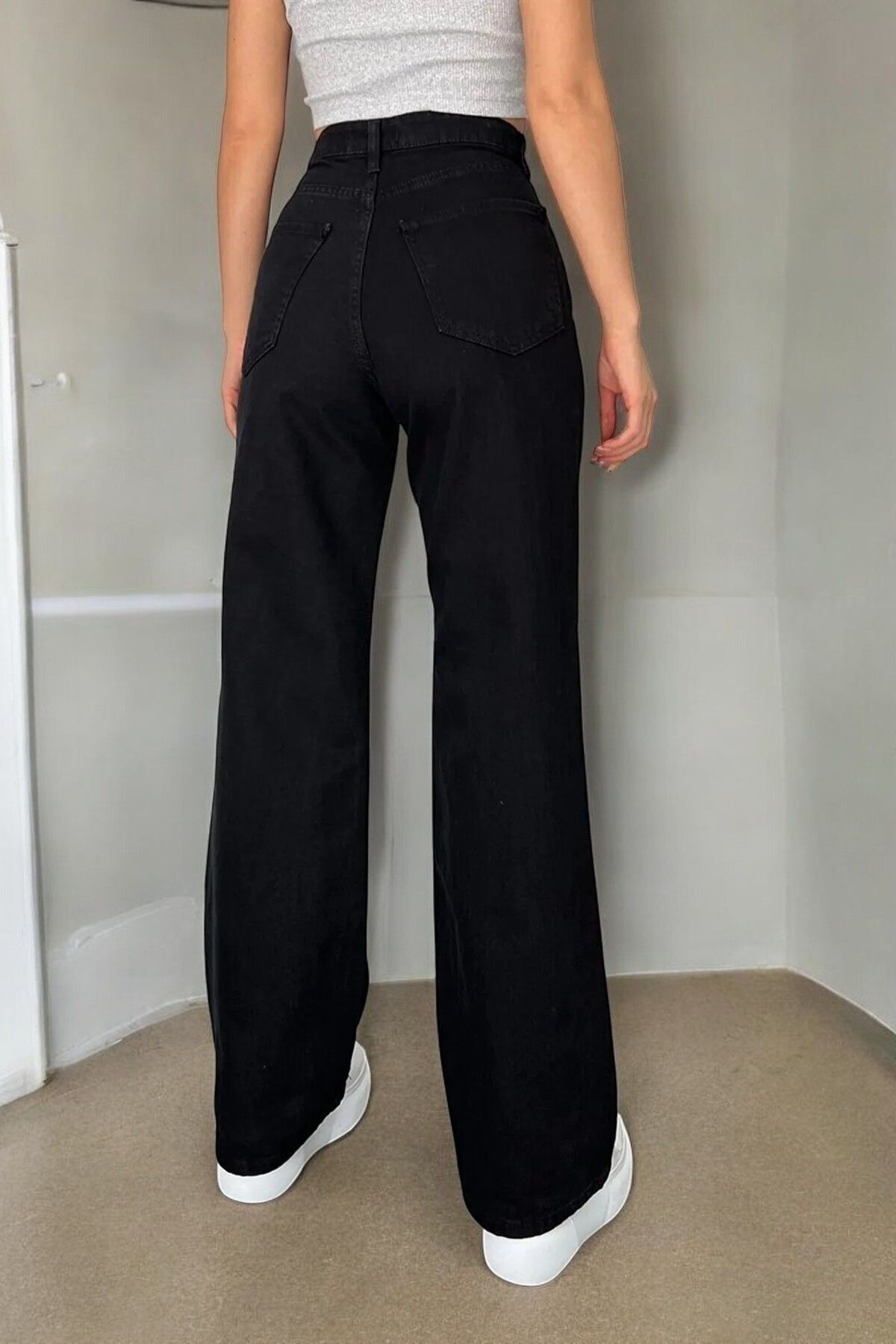Livik MERY Kadın Ekstra Yüksek Bel Siyah Likralı Günlük Rahat Bol Paça Jeans
