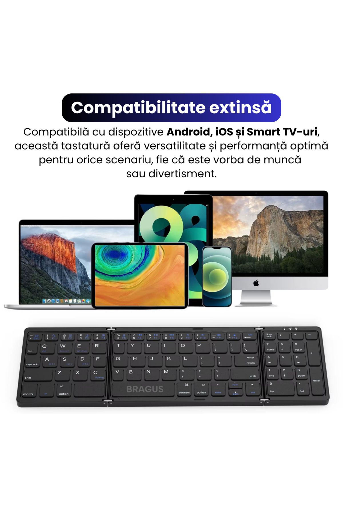BRAGUS-Ultra-thin Foldable Keyboard, Compatible with Android, Ios, Smart TV, Numeric Keypad, Black 4