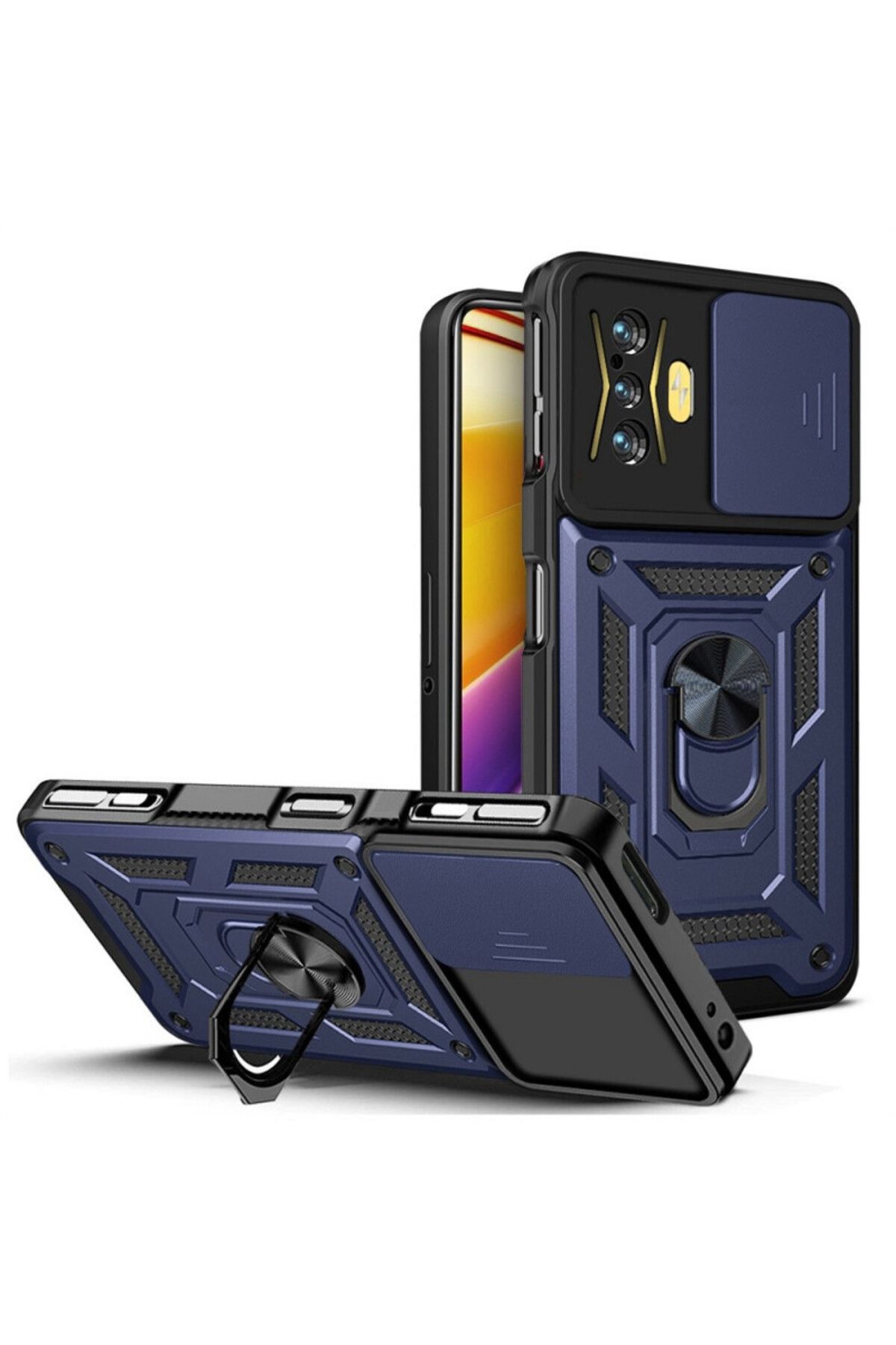 KılıfShop Xiaomi Redmi K50 Gaming Kılıf Pars Yüzüklü Standlı Darbe Korumalı Lacivert
