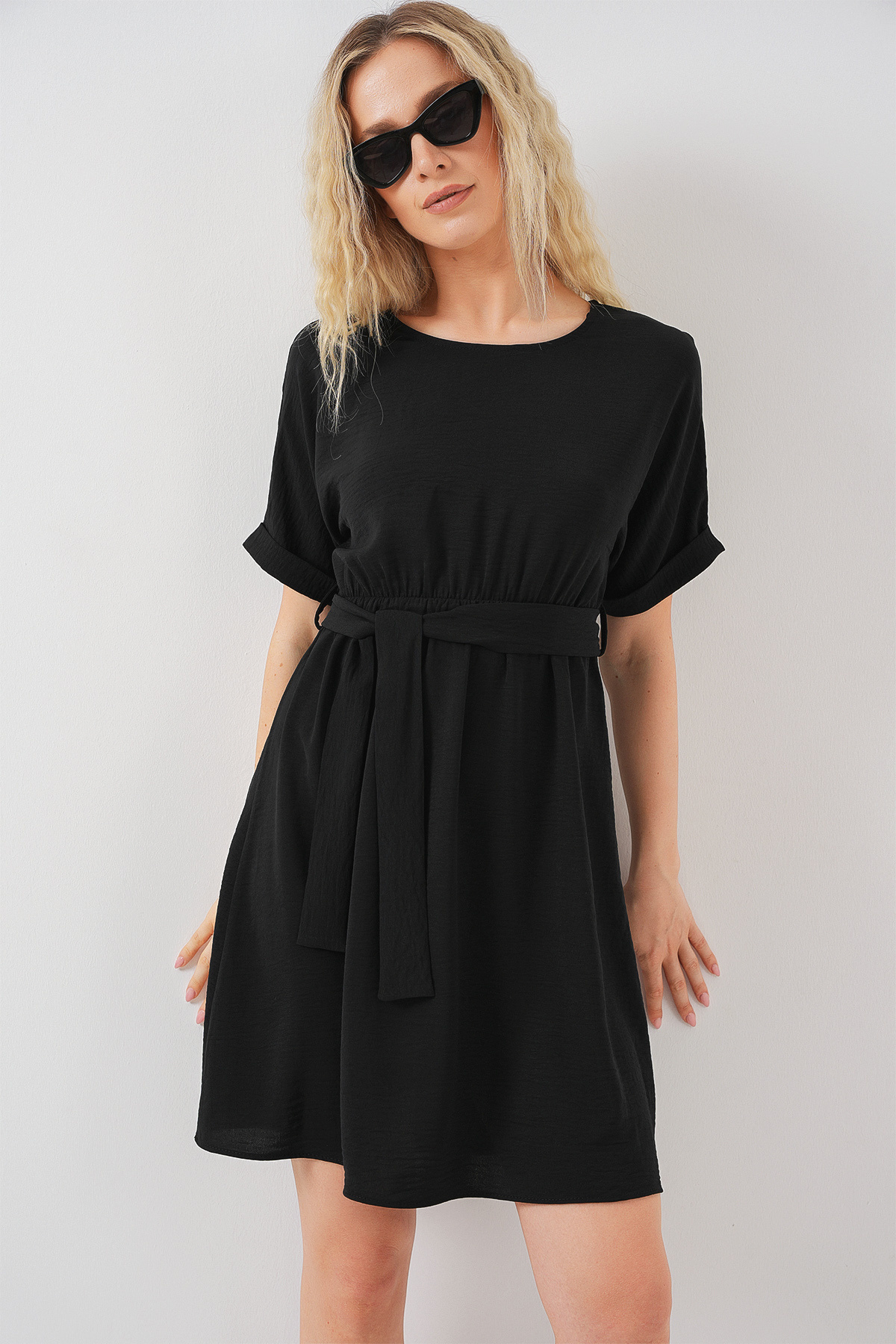 Bigdart-Rochie Mini Ayrobin cu mânecă scurtă pentru femei 2572 - neagră 1