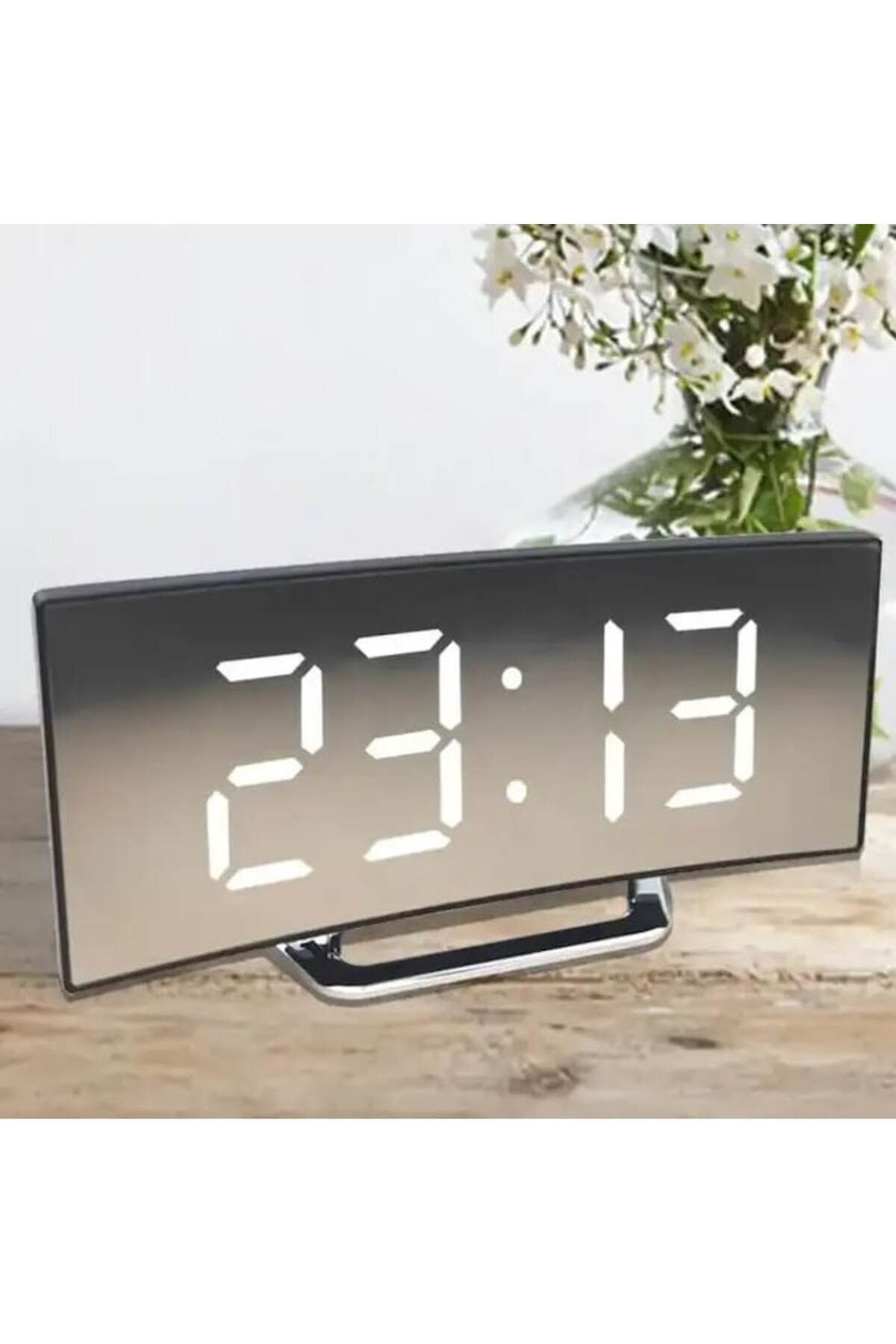 OEM-Digital Alarm Clock with Large Display, Curved Mirror Screen, LED, Snooze Function, Internal Tempera 3