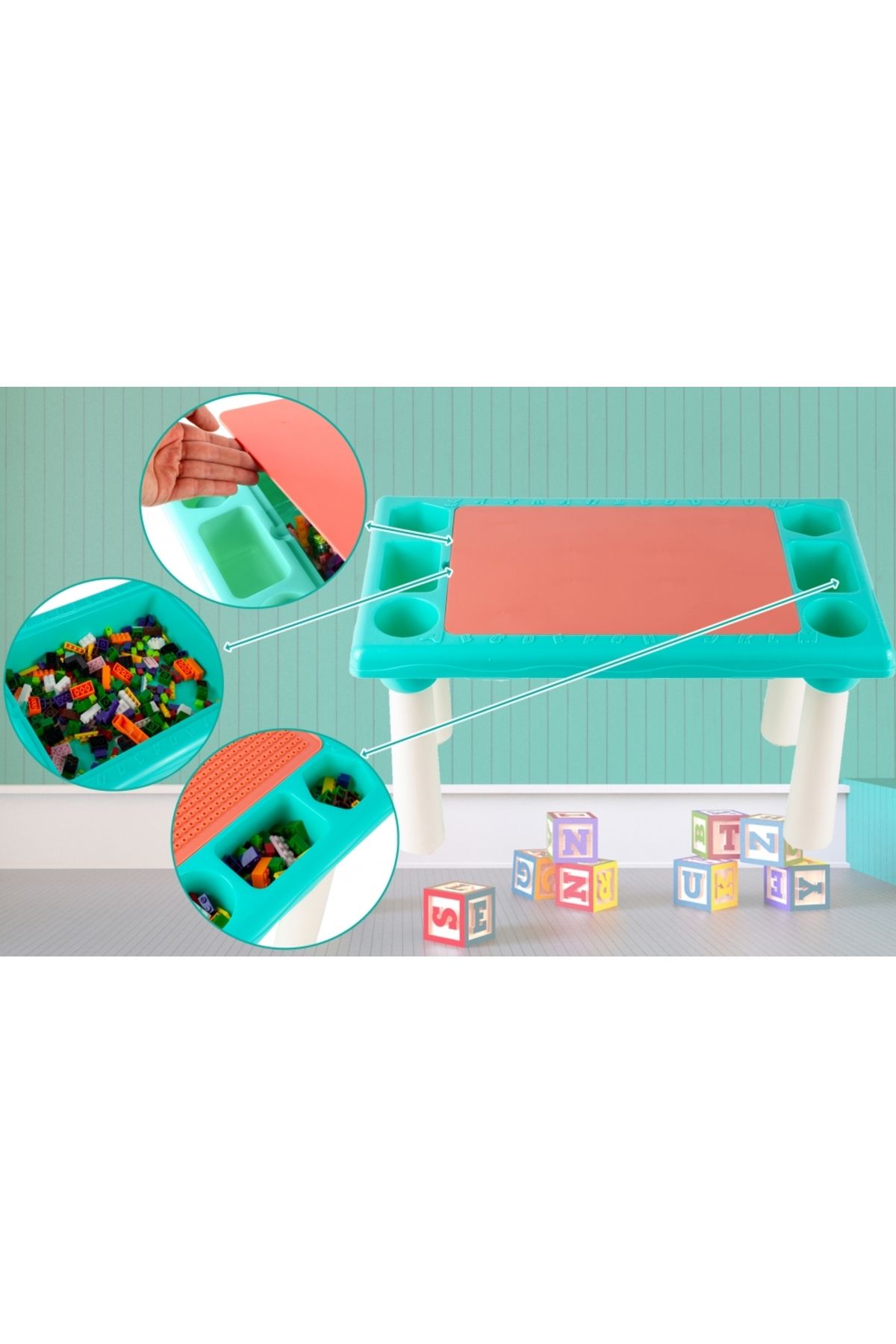 ideal STORE-TOY BLOCK idealStore Educational Table, Dimensions 48 x 30 x 26.5 cm, Double Top with Two Sides, 300 Blocks 7