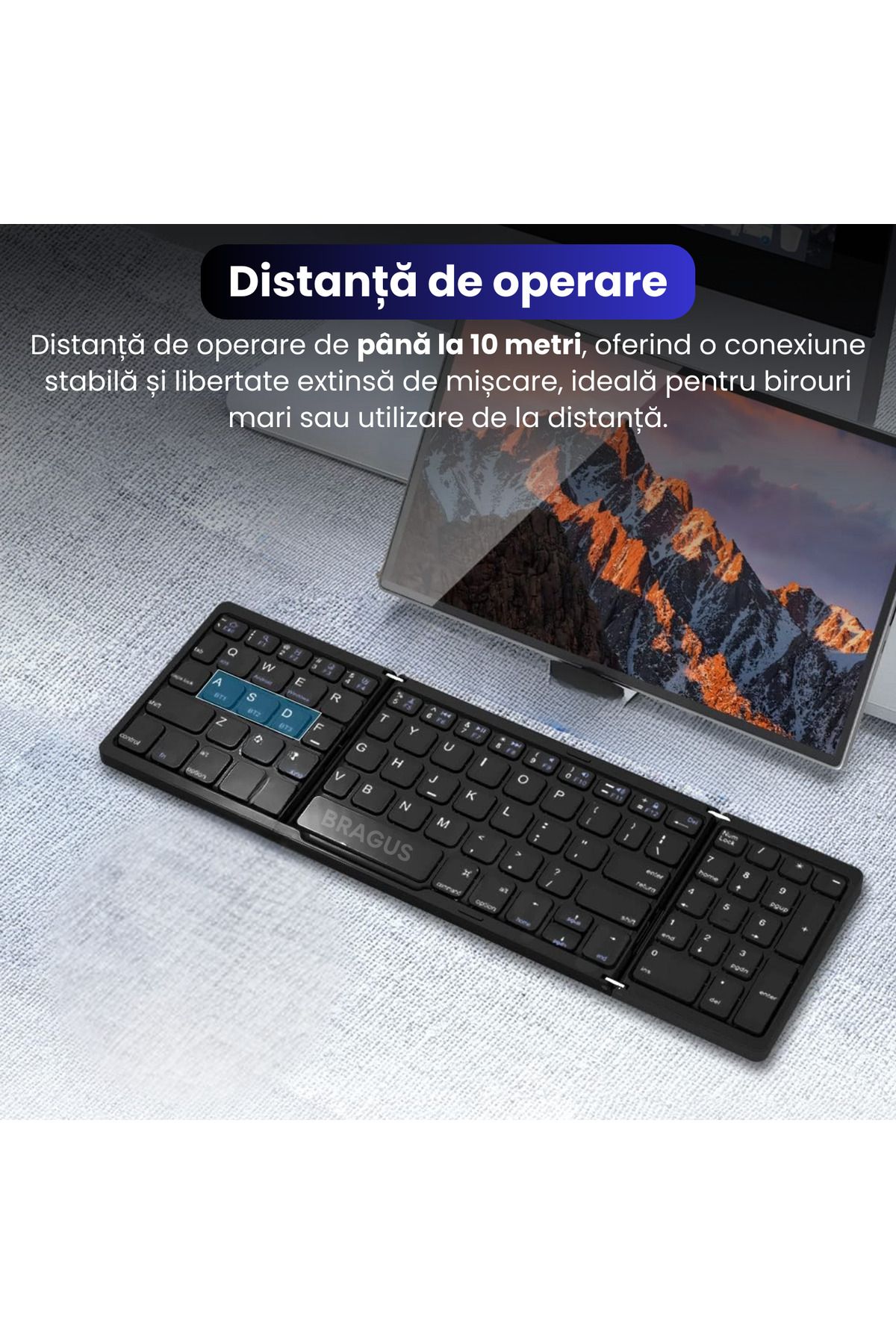 BRAGUS-Ultra-thin Foldable Keyboard, Compatible with Android, Ios, Smart TV, Numeric Keypad, Black 7