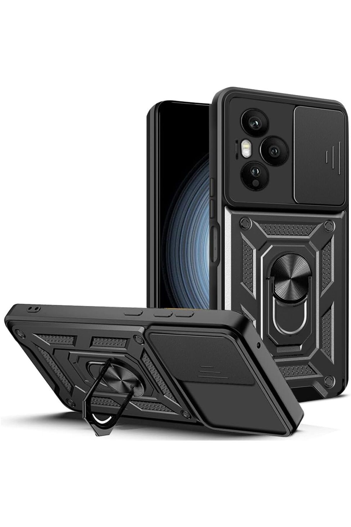 Fibaks Honor 400 Pro 5G Kılıf Kamera Korumalı Sürgülü Yüzüklü Armor Military Tank Koruyucu Kapak
