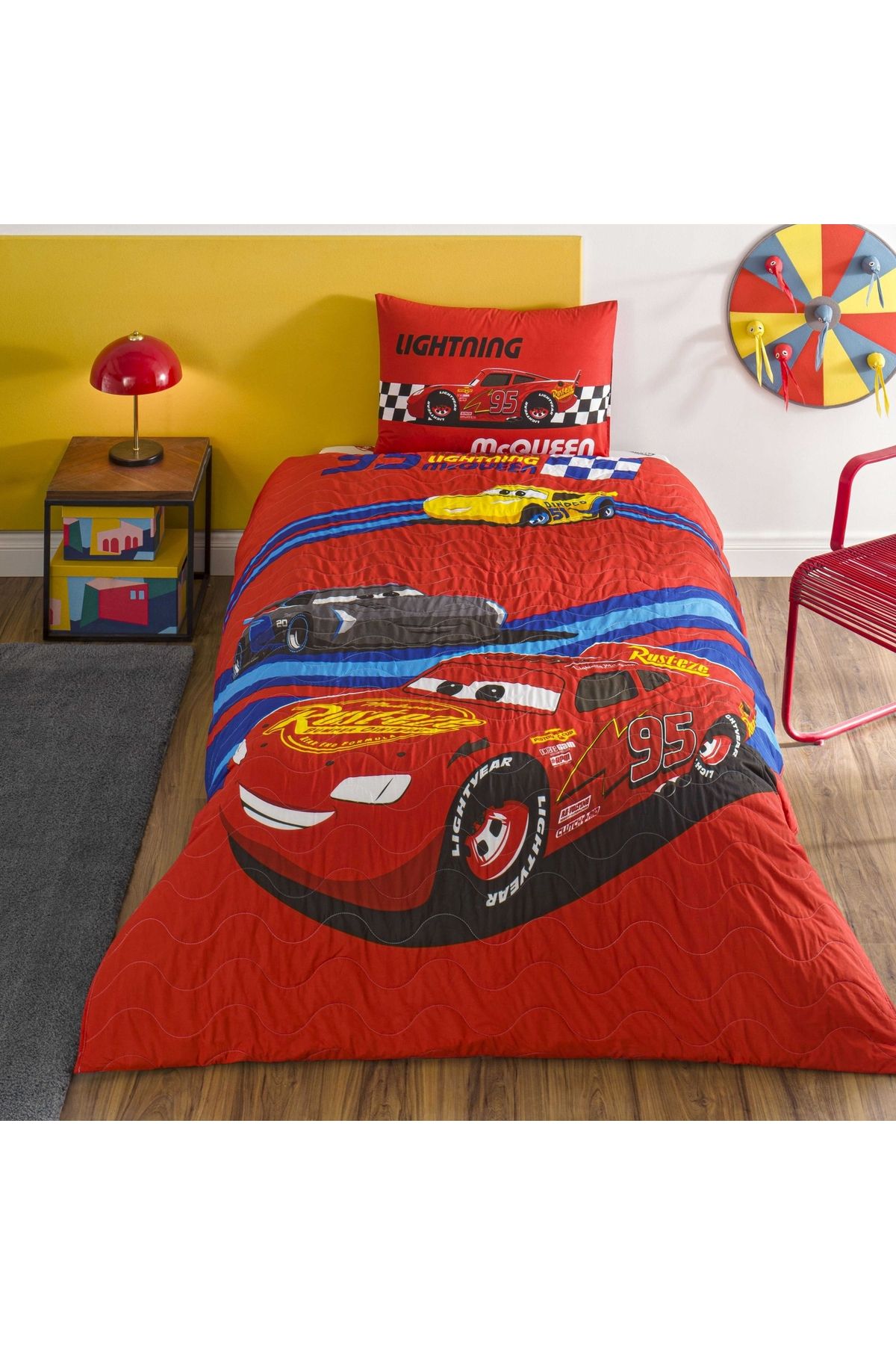 Taç Taç Lisanslı Disney Cars Race Track Tek Kişilik Pamuk Complete Set
