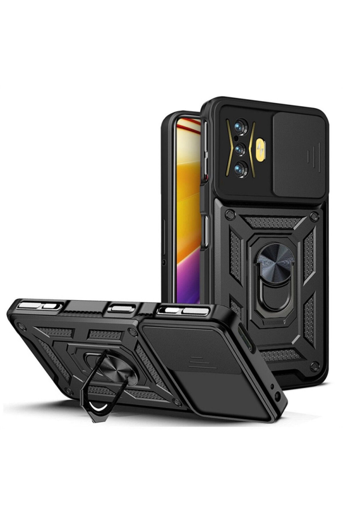 KılıfShop Xiaomi Redmi K50 Gaming Kılıf Pars Yüzüklü Standlı Darbe Korumalı Siyah