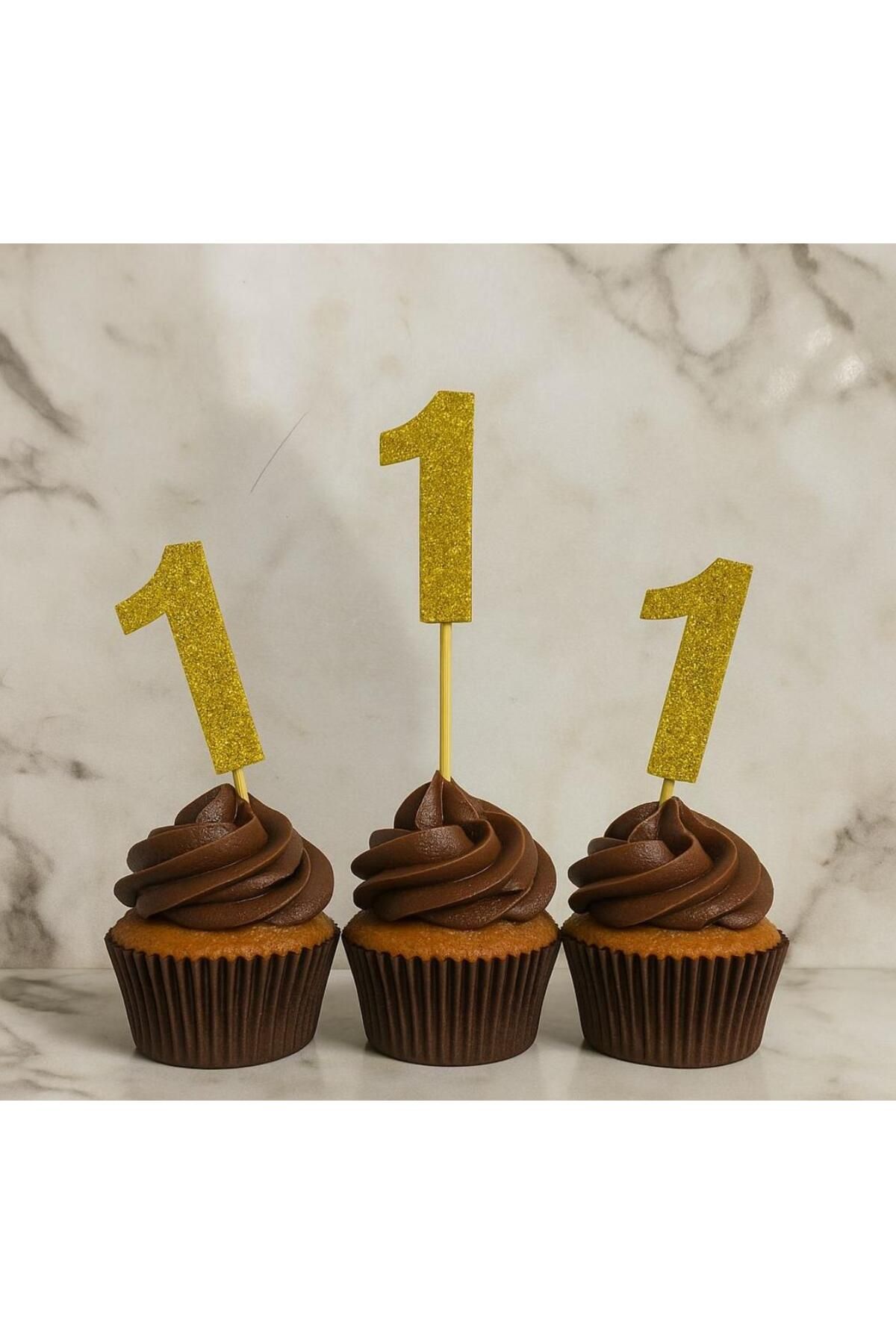 damlakidsmoda 1 yaş parti kürdanlık Pasta süsü cupcake muffin kürdan süsü 12 li gold