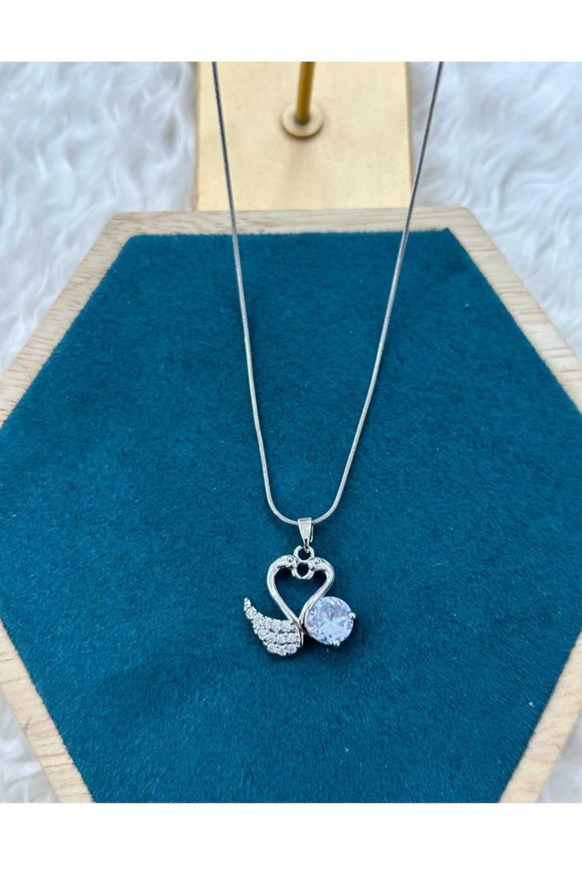 Jewerly Çelik gümüş renk kuğu kolye