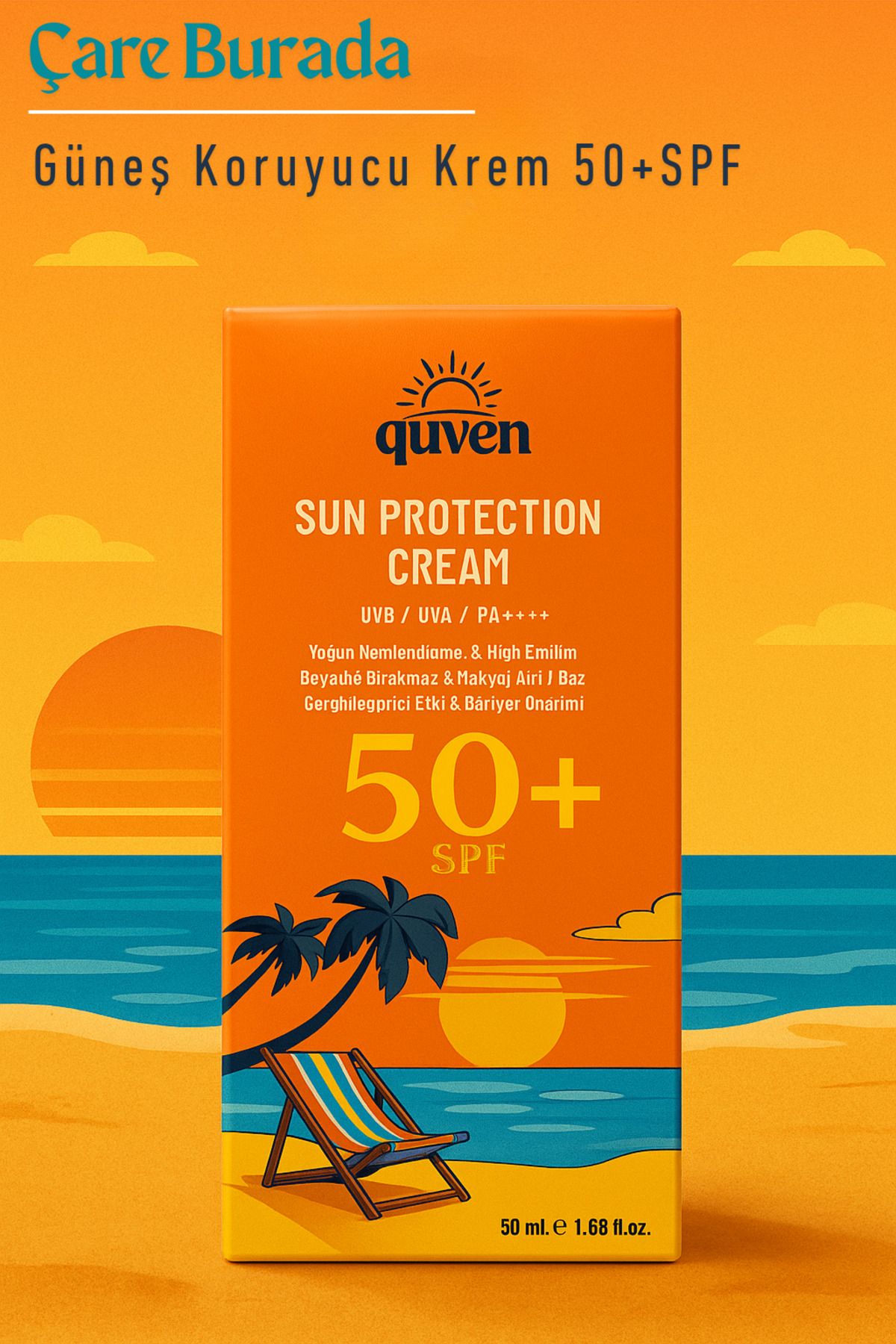 Çare Burada Queven - Güneş Kremi 50+SPF 50 Ml (Makyaj Altı Baz & Bariyer Onarıcı)