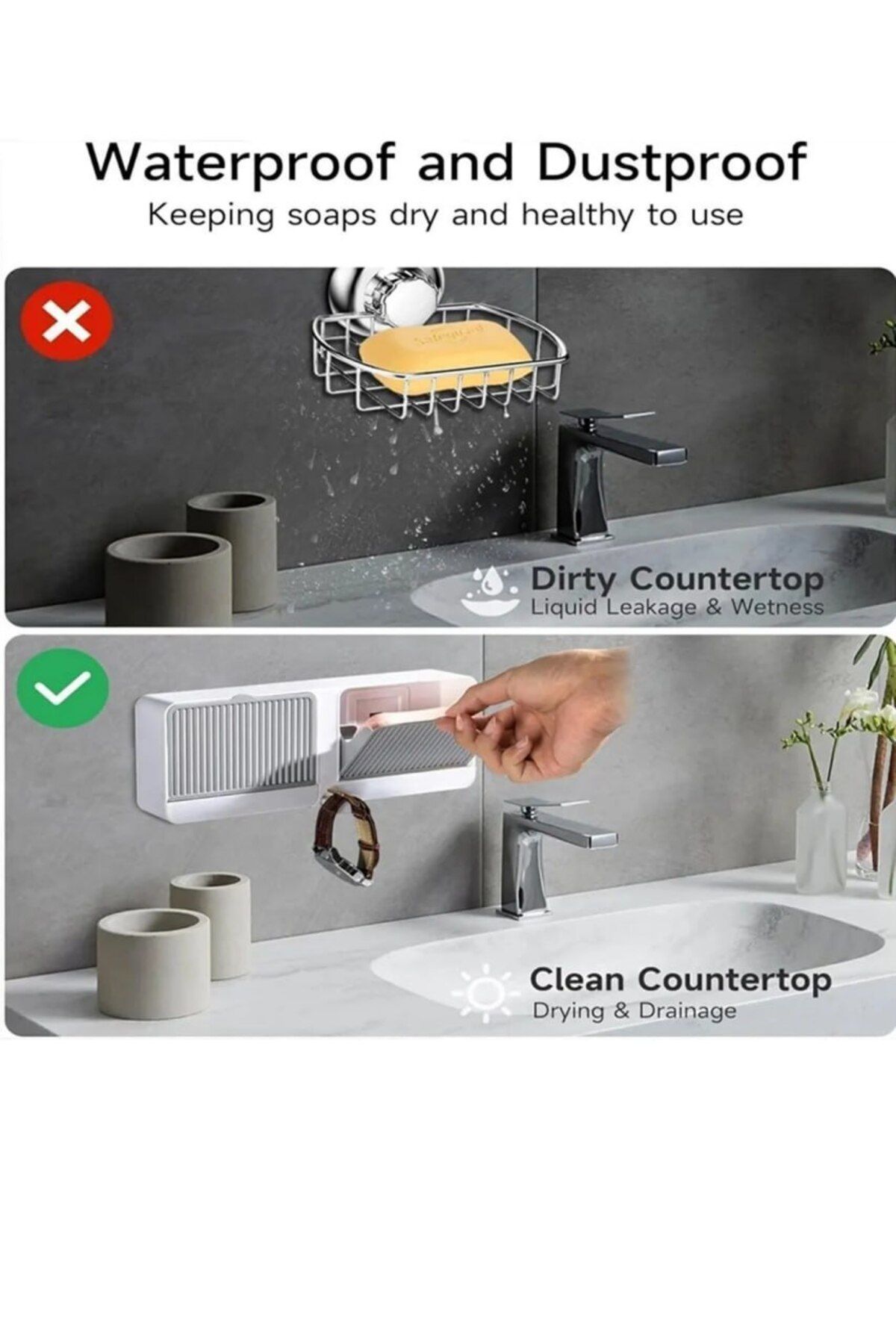 Anadolu Saray-Adhesive Double Compartment Soap Dispenser with Lid |   Waterproof Self-Emptying Soap Box 2