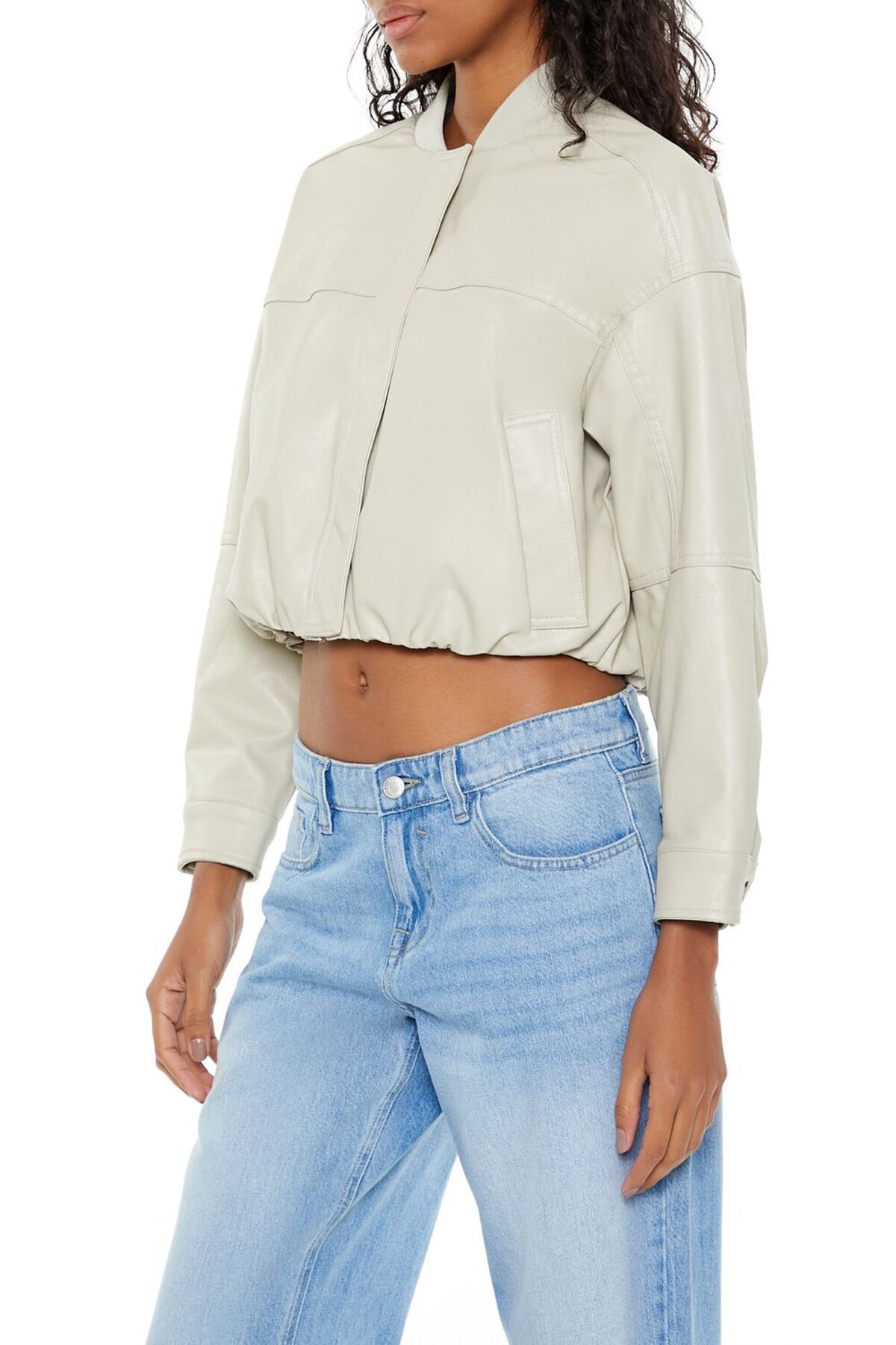 Forever 21 Suni Deri Crop Bomber Ceket