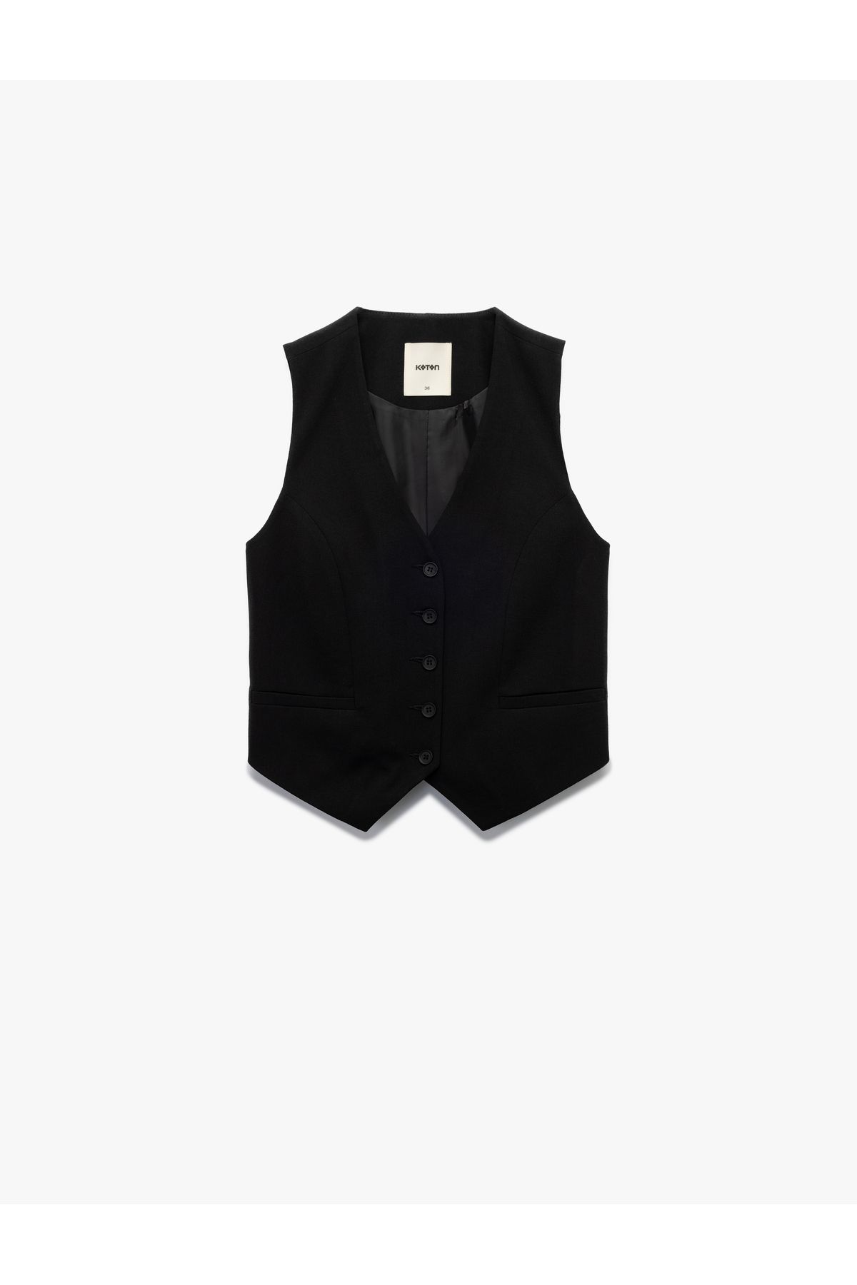 Koton Krep Kumaş Astarlı V Yaka Düğmeli Blazer Yelek