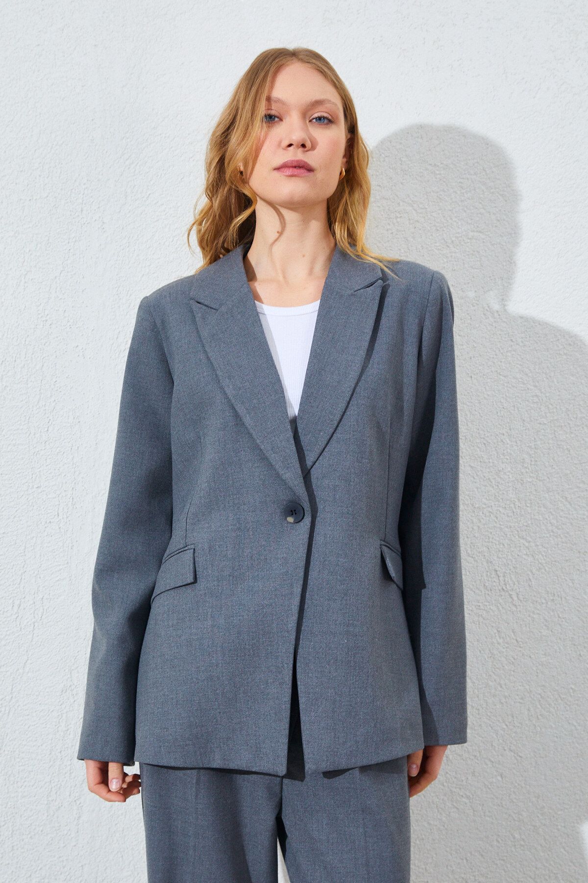 Manche Kol Katlamalı Blazer Ceket - Antrasit | MKS351586-01