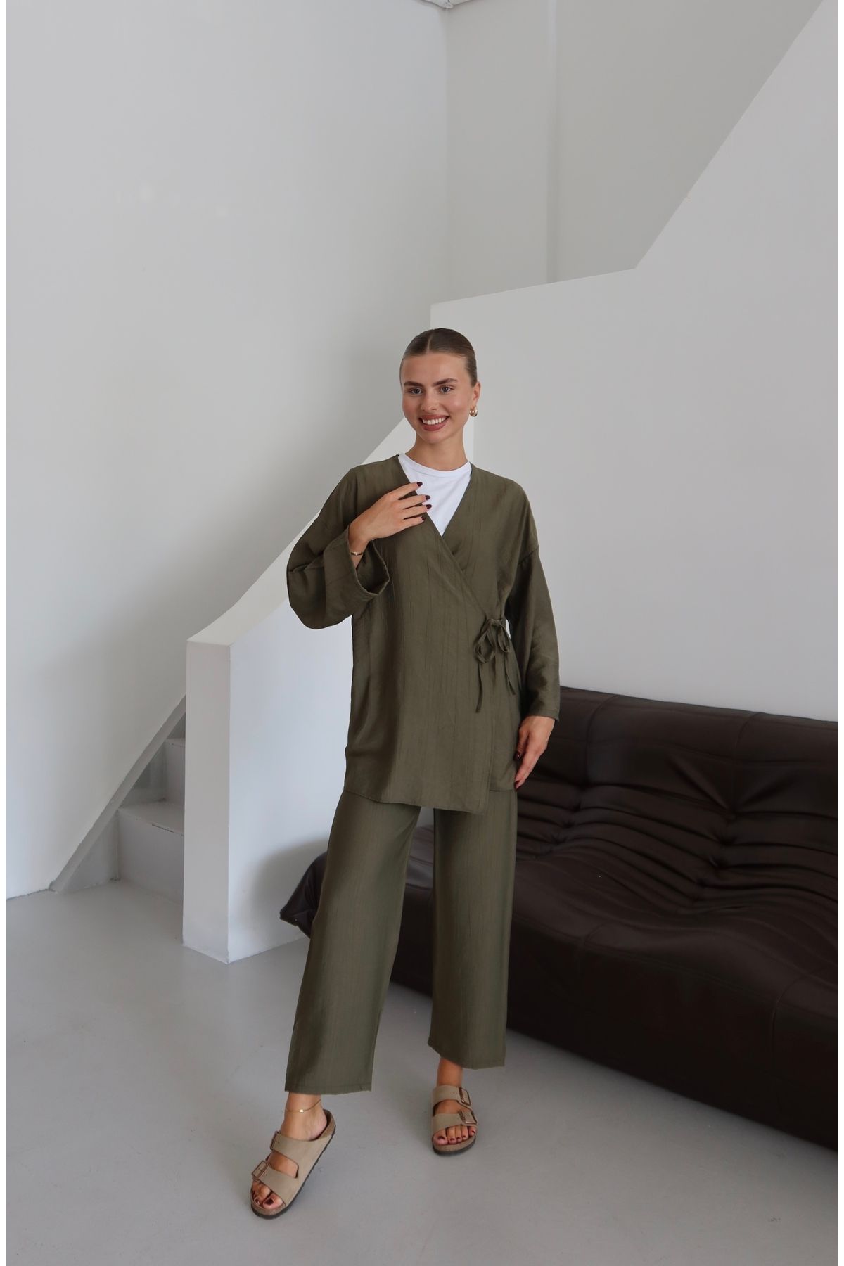 ilmek Kadın Krinkıl Dokulu Anvelop Kimono Takım