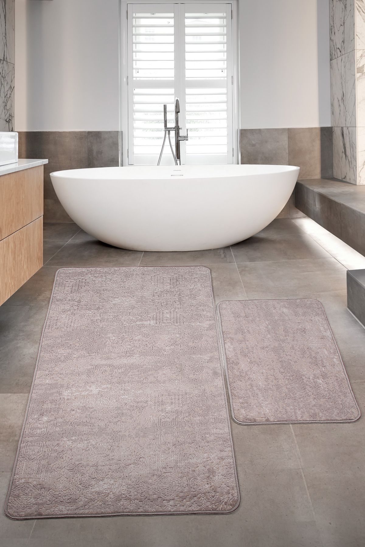 Bestekar Lunessa Kahve Büyük Boy Kaymaz Taban Modern Makinede Yıkanabilir Yumuşak İkili Banyo Paspas Takımı