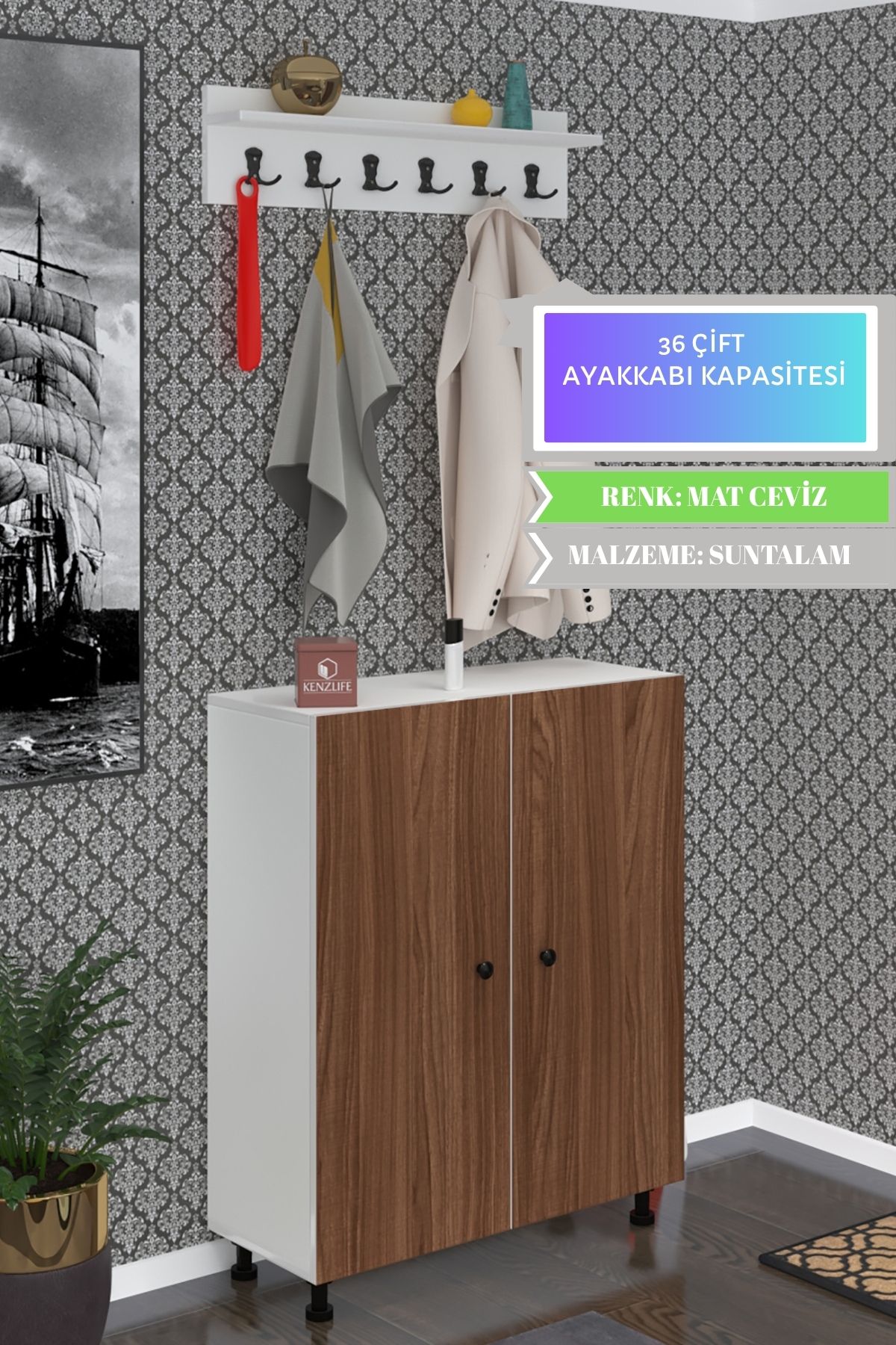Kenzlife portmanto ayakkabılık ve askılık sandal6 cvzbyz 98*120*32 otuzaltı çift ayakkabı kapasitesi