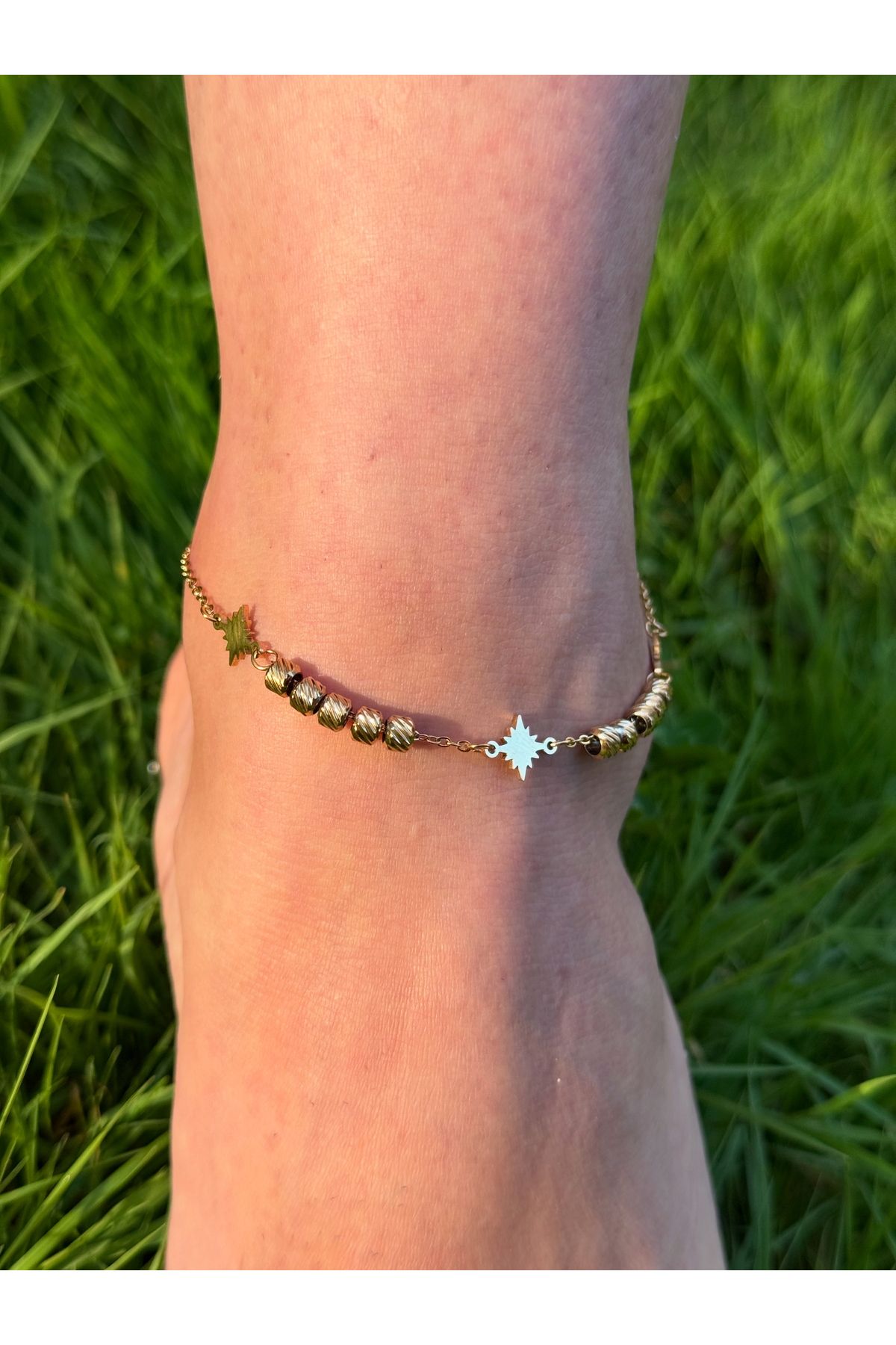 ARMELİA ACCESORİES Armelia Accessories - Gold Yıldız Detaylı Çelik Halhal