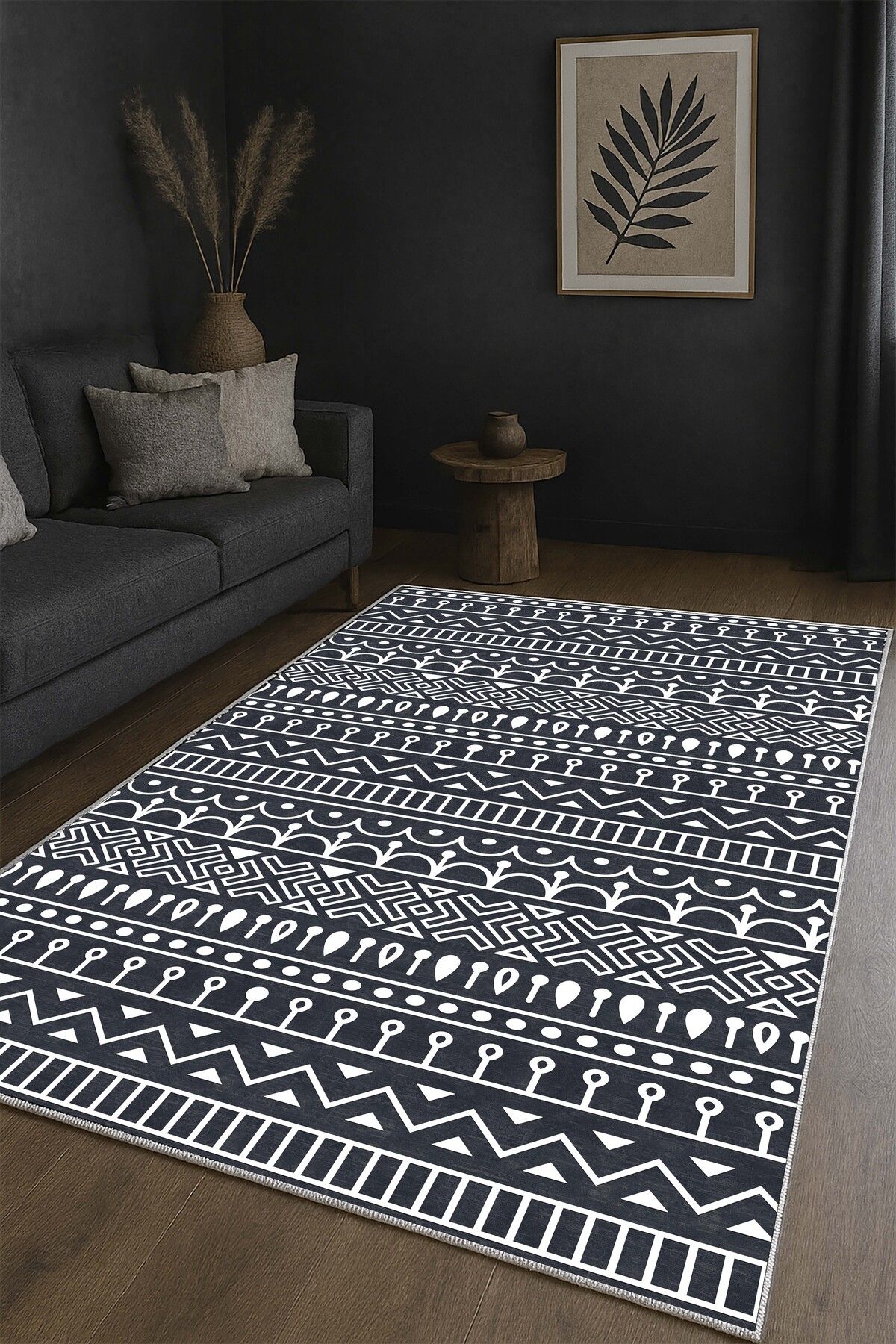 df home Salon Halısı Geometrik İskandinav Eskitmeli Dijital Baskı Yıkanabilir Kaymaz Taban 9105