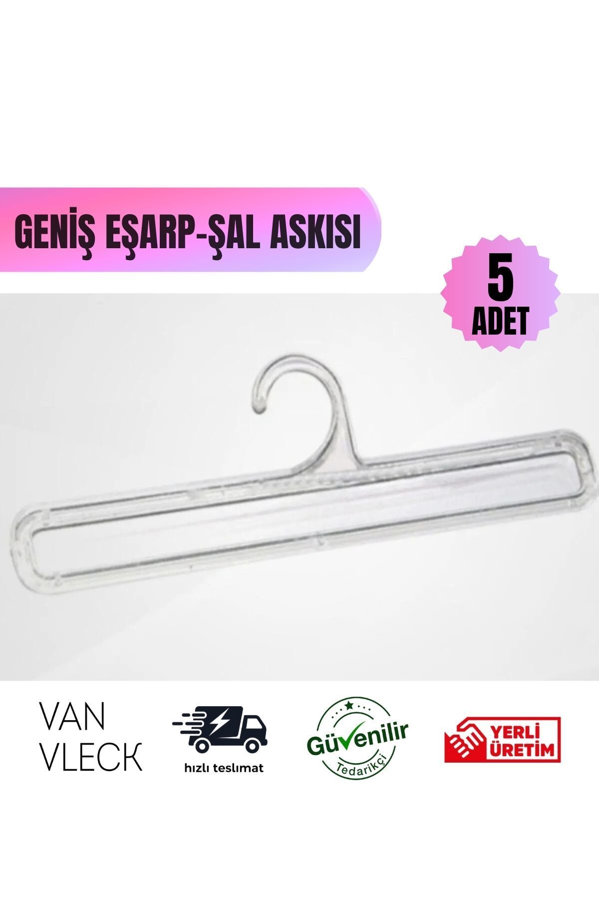 VAN VLECK 5’li Şal Eşarp Atkı Askısı – Dikdörtgen Geniş Askılık, Dolap İçi Düzenleyici, Kırışıklık Önleyici